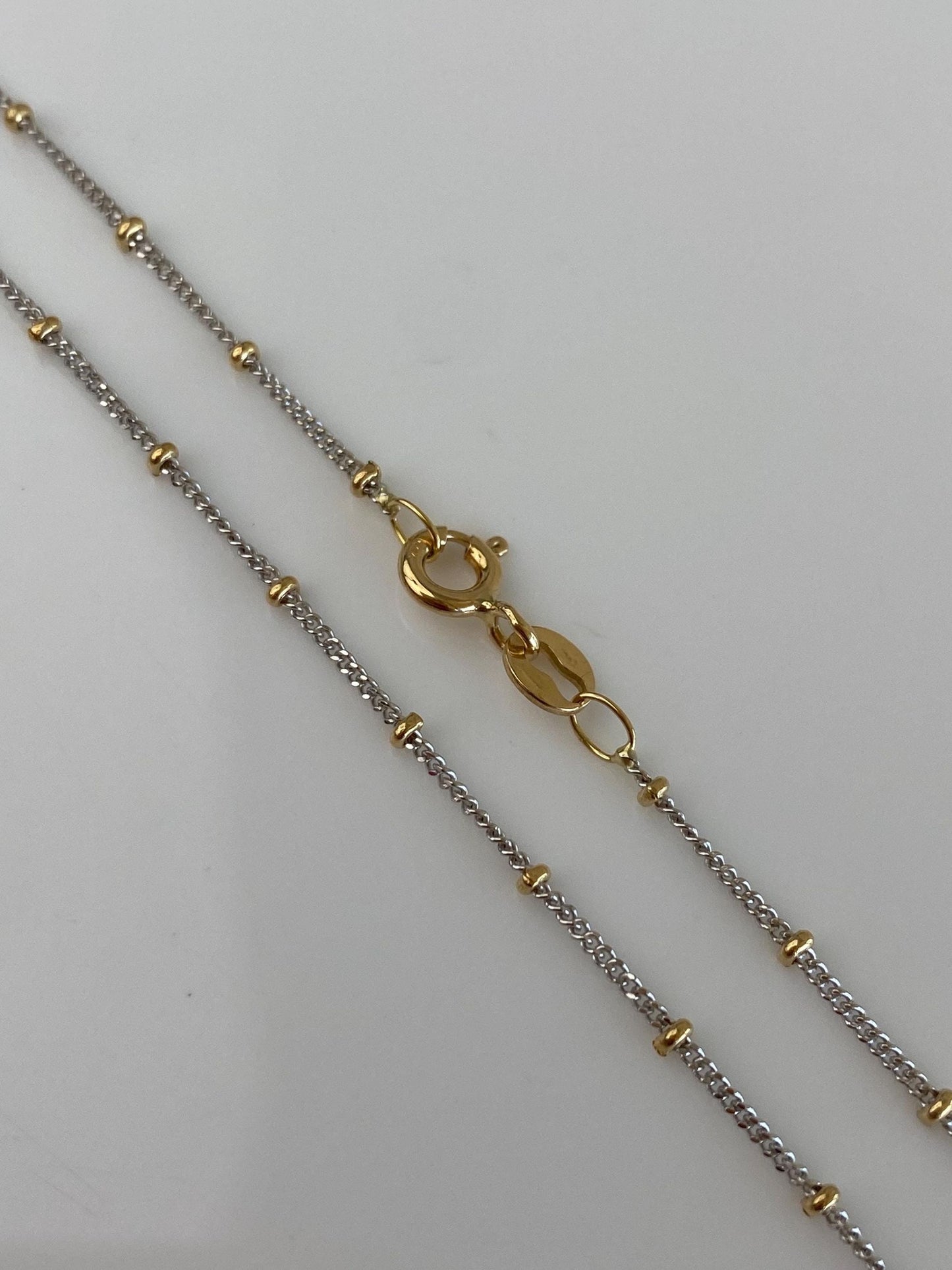 Vintage 18k White & Yellow Gold Ball Bead Tight Curb Chain Necklace - 17.75 inches
