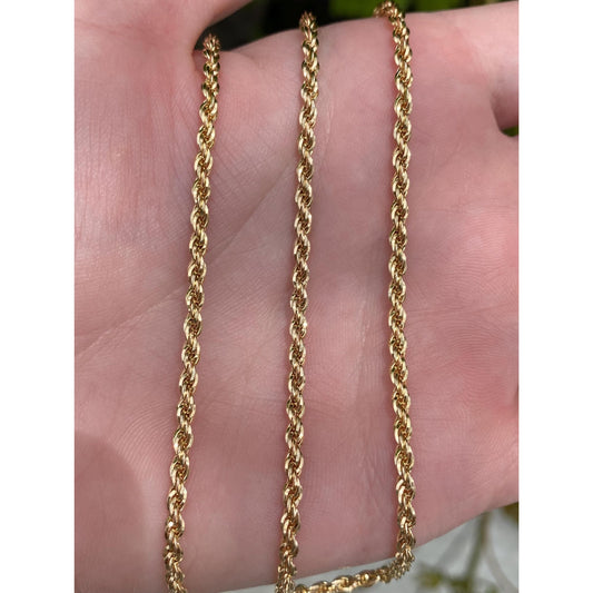 Vintage Solid 14k Yellow Gold Rope Chain Necklace - 16 inches