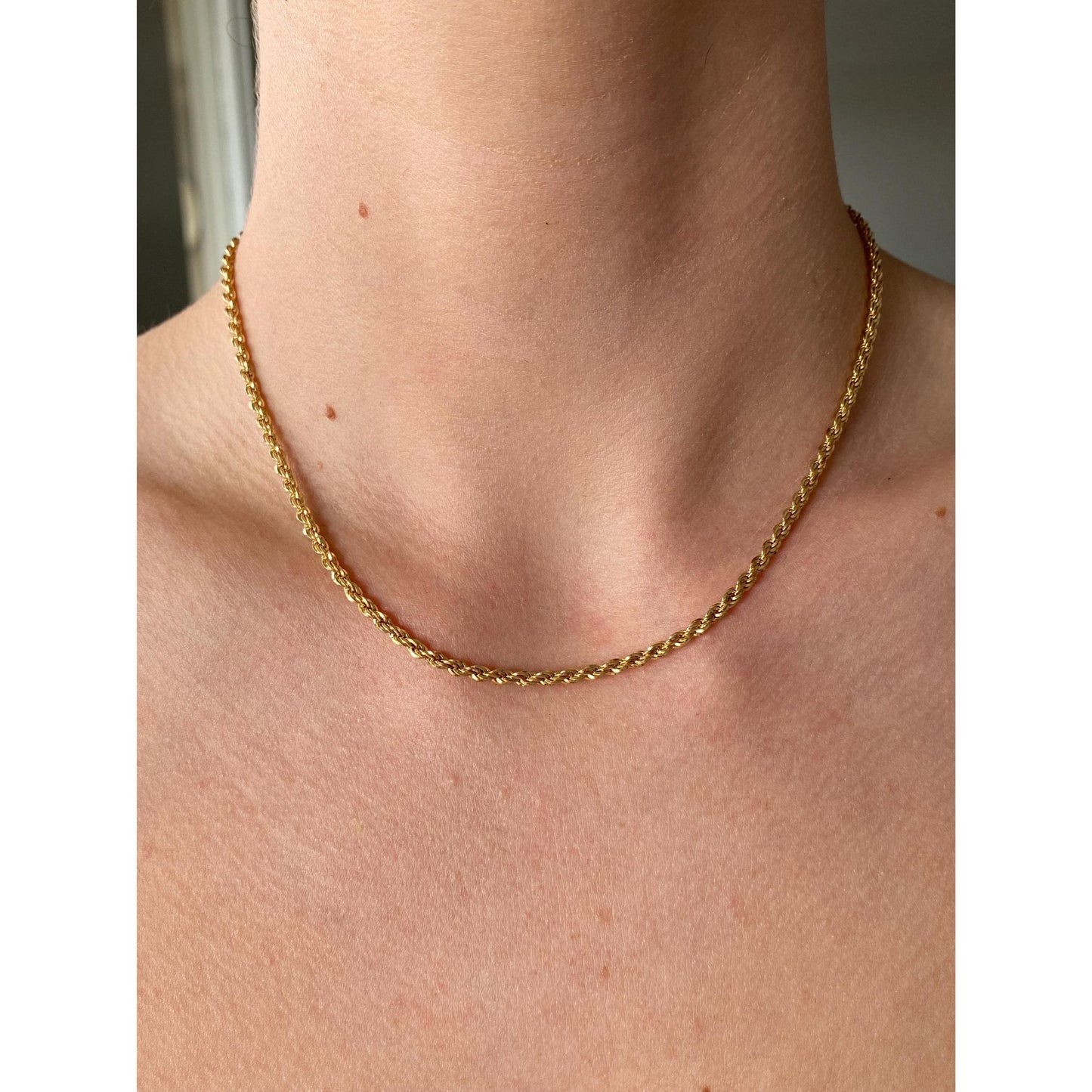 Vintage Solid 14k Yellow Gold Rope Chain Necklace - 16 inches