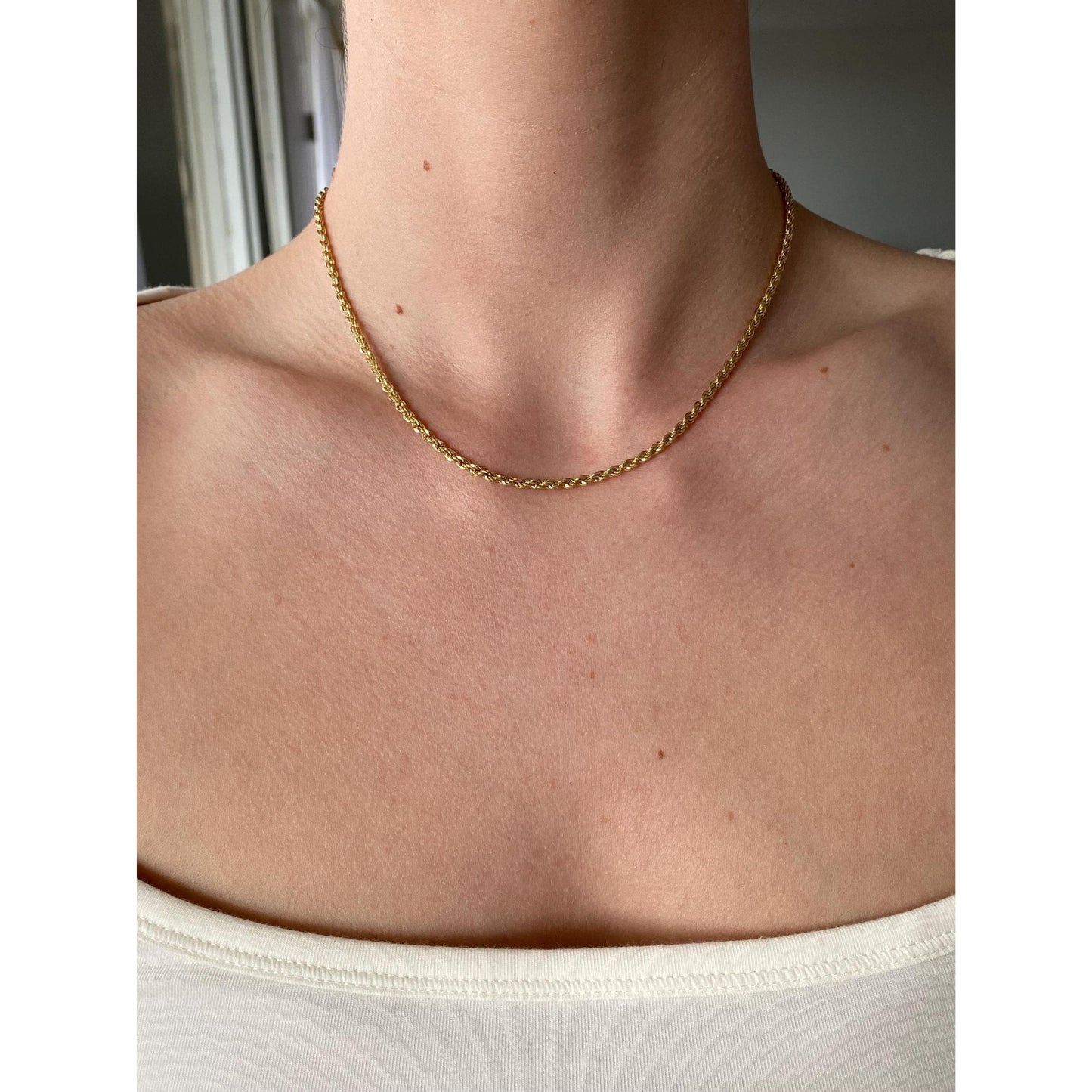 Vintage Solid 14k Yellow Gold Rope Chain Necklace - 16 inches