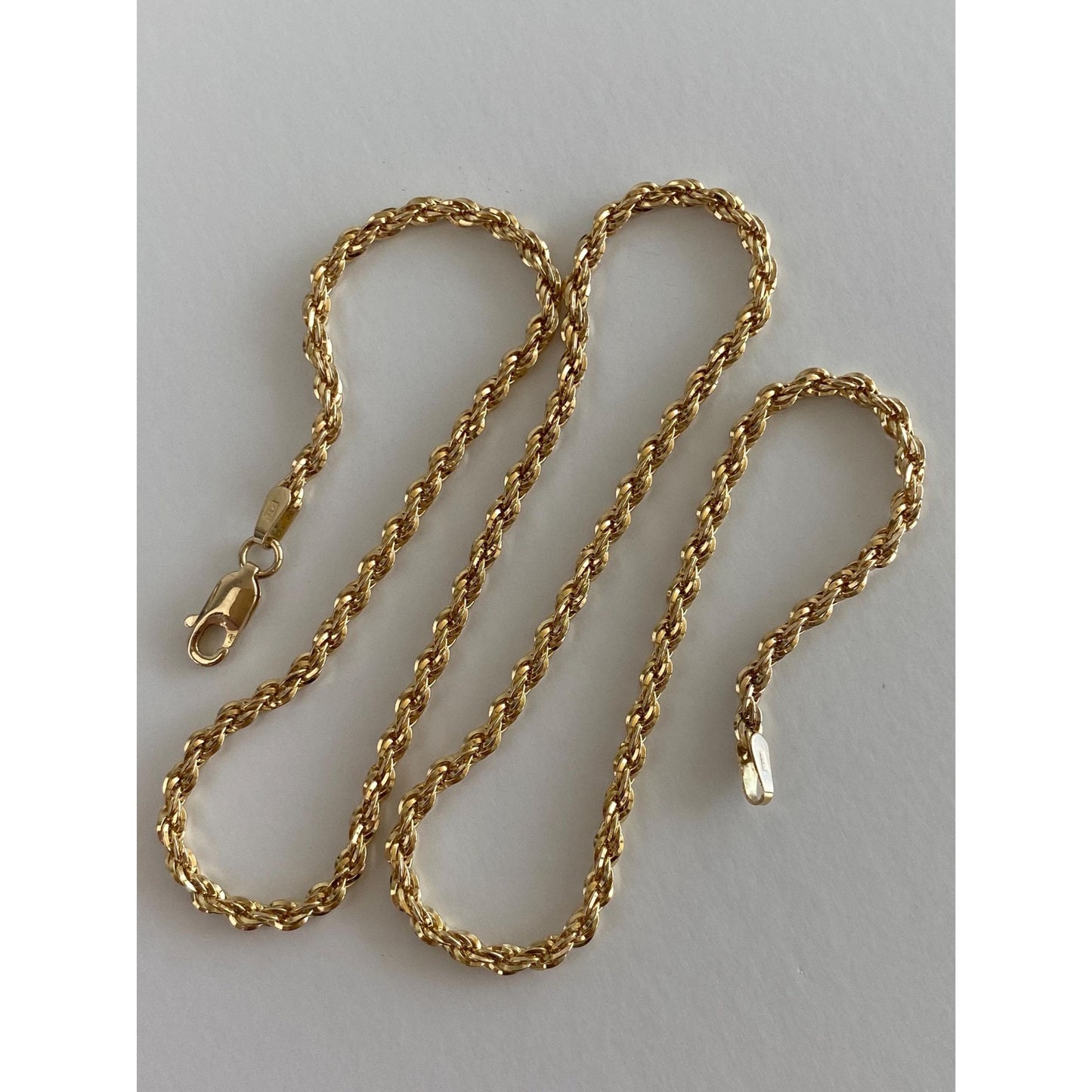 Vintage Solid 14k Yellow Gold Rope Chain Necklace - 16 inches