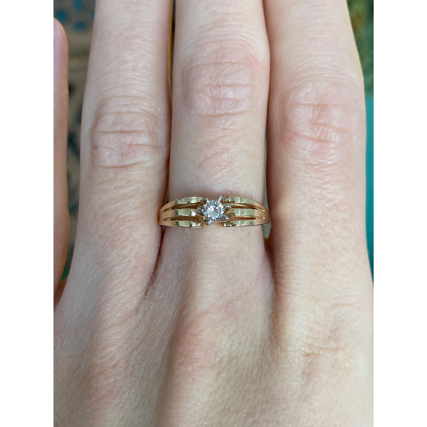 Vintage Solid 14k Yellow Gold Diamond Ring - Size 6.25