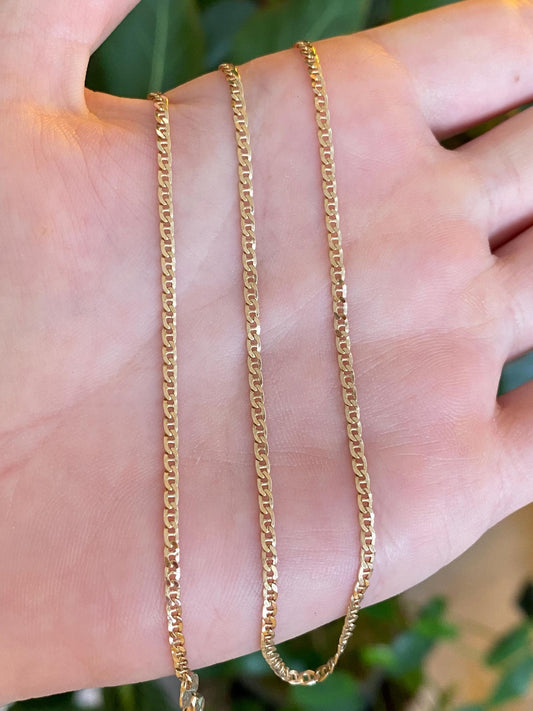 Vintage Solid 14k Yellow Gold Slim Mariner Link Chain Necklace - 20.25 inches