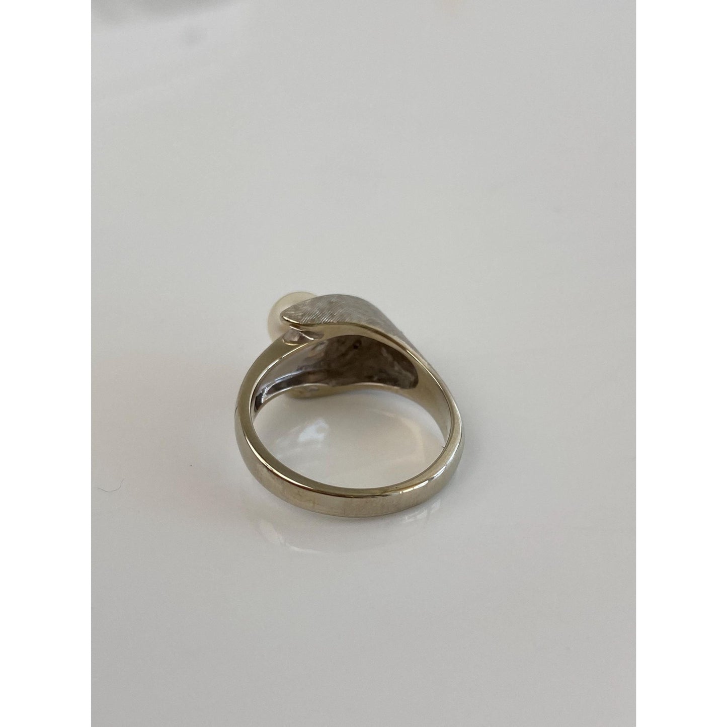 Vintage Solid 14k White Gold Diamond Pearl Ring - Size 7.75
