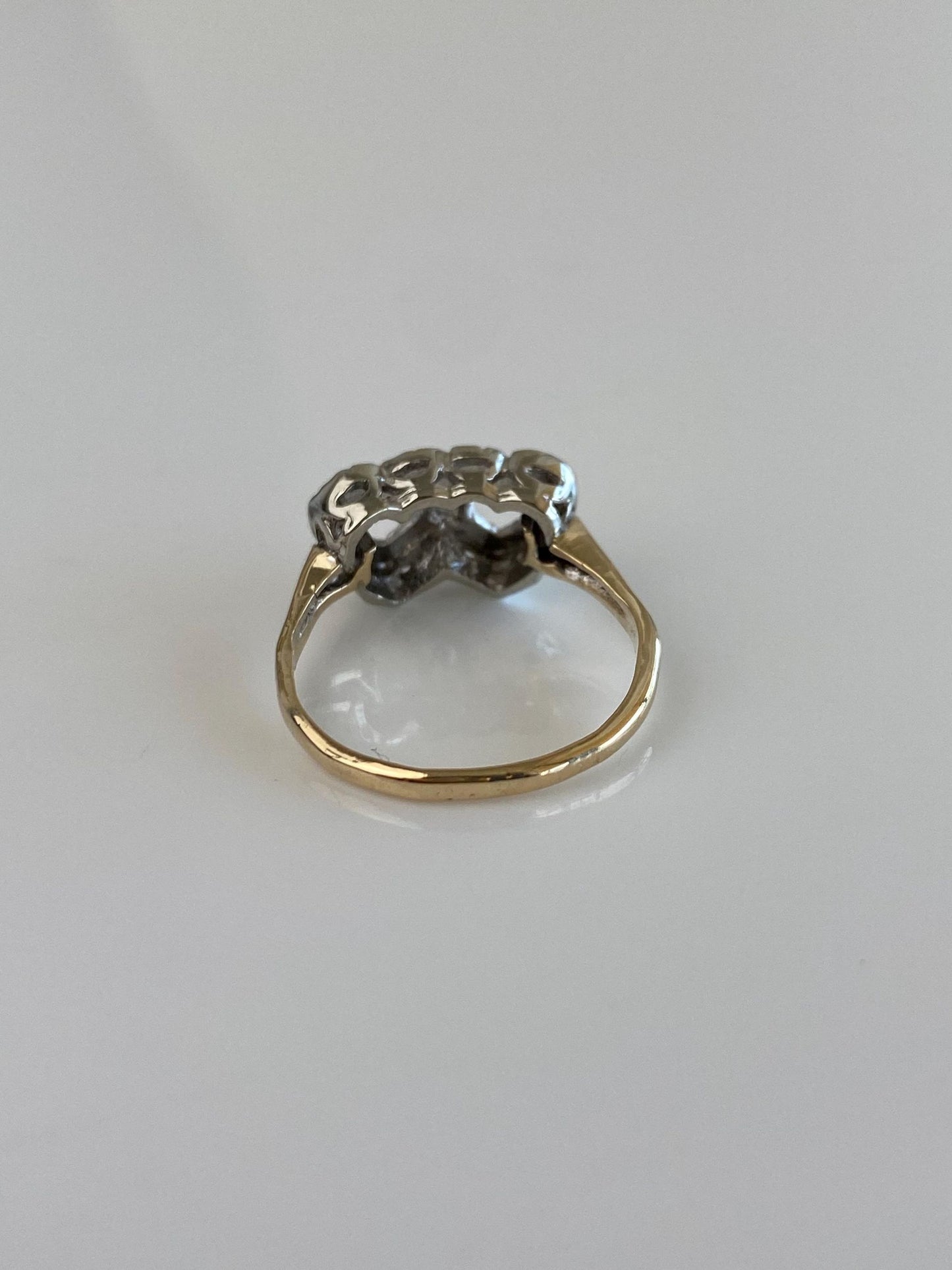 Vintage Solid 10k White & Yellow Gold Hearts Ring - Size 5.75