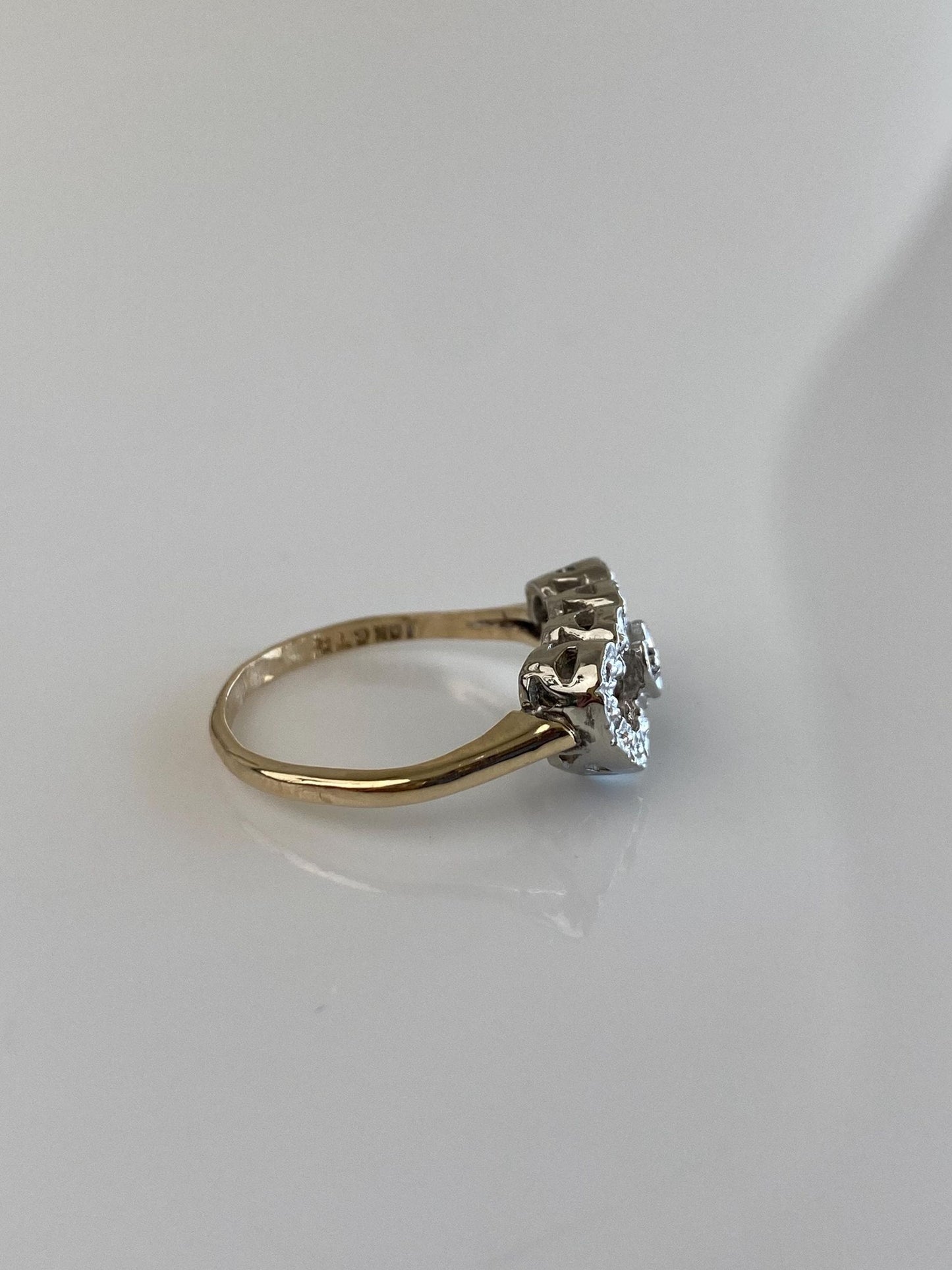 Vintage Solid 10k White & Yellow Gold Hearts Ring - Size 5.75