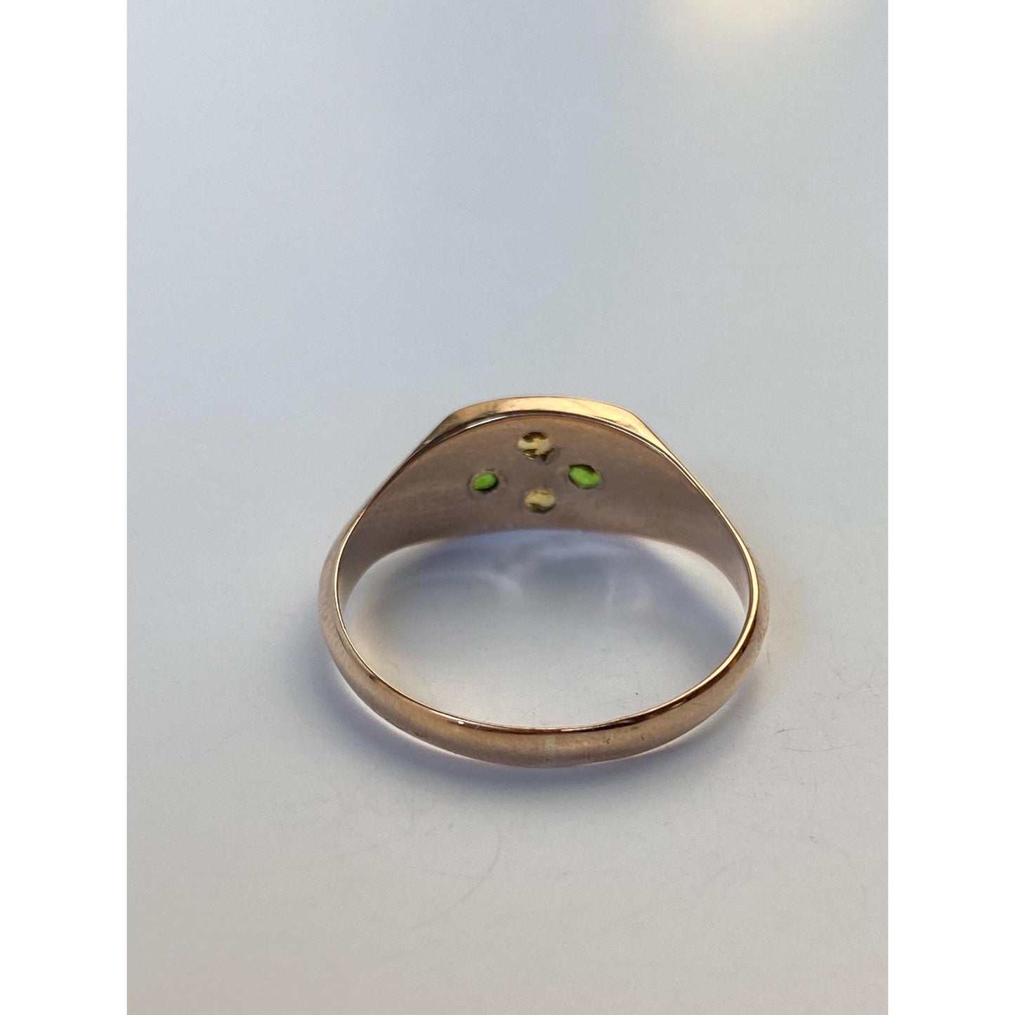 Vintage Solid 8k Rosey Gold Yellow Sapphire Green Cubic Zirconia Ring - Size 7