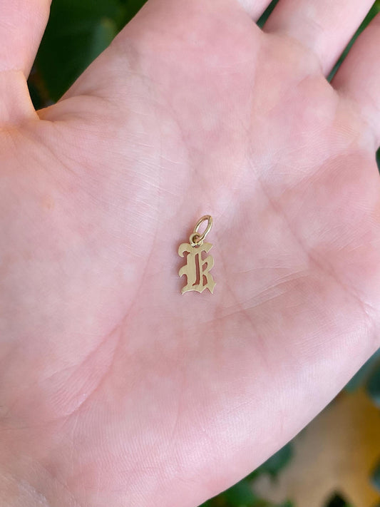 Solid 14k Yellow Gold Old English Initial Charm