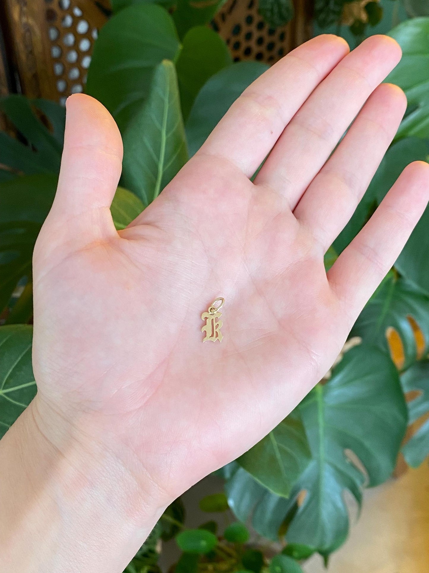 Solid 14k Yellow Gold Old English Initial Charm