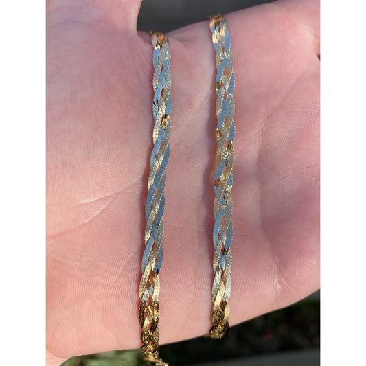Vintage Solid 14k Yellow Gold Braided Flat Chain Necklace - 18 inches