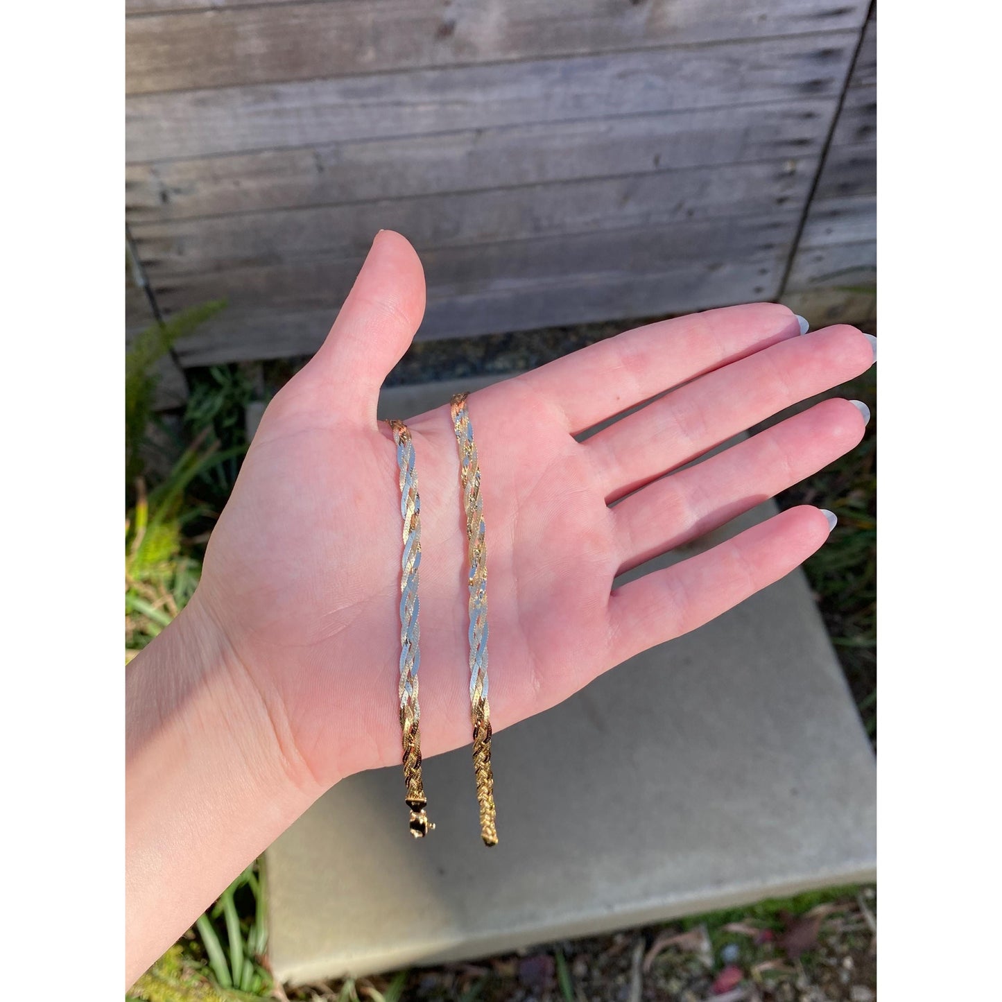 Vintage Solid 14k Yellow Gold Braided Flat Chain Necklace - 18 inches