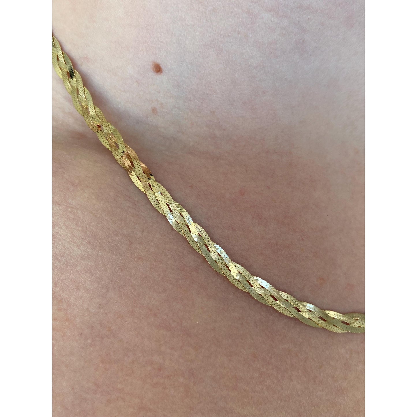 Vintage Solid 14k Yellow Gold Braided Flat Chain Necklace - 18 inches