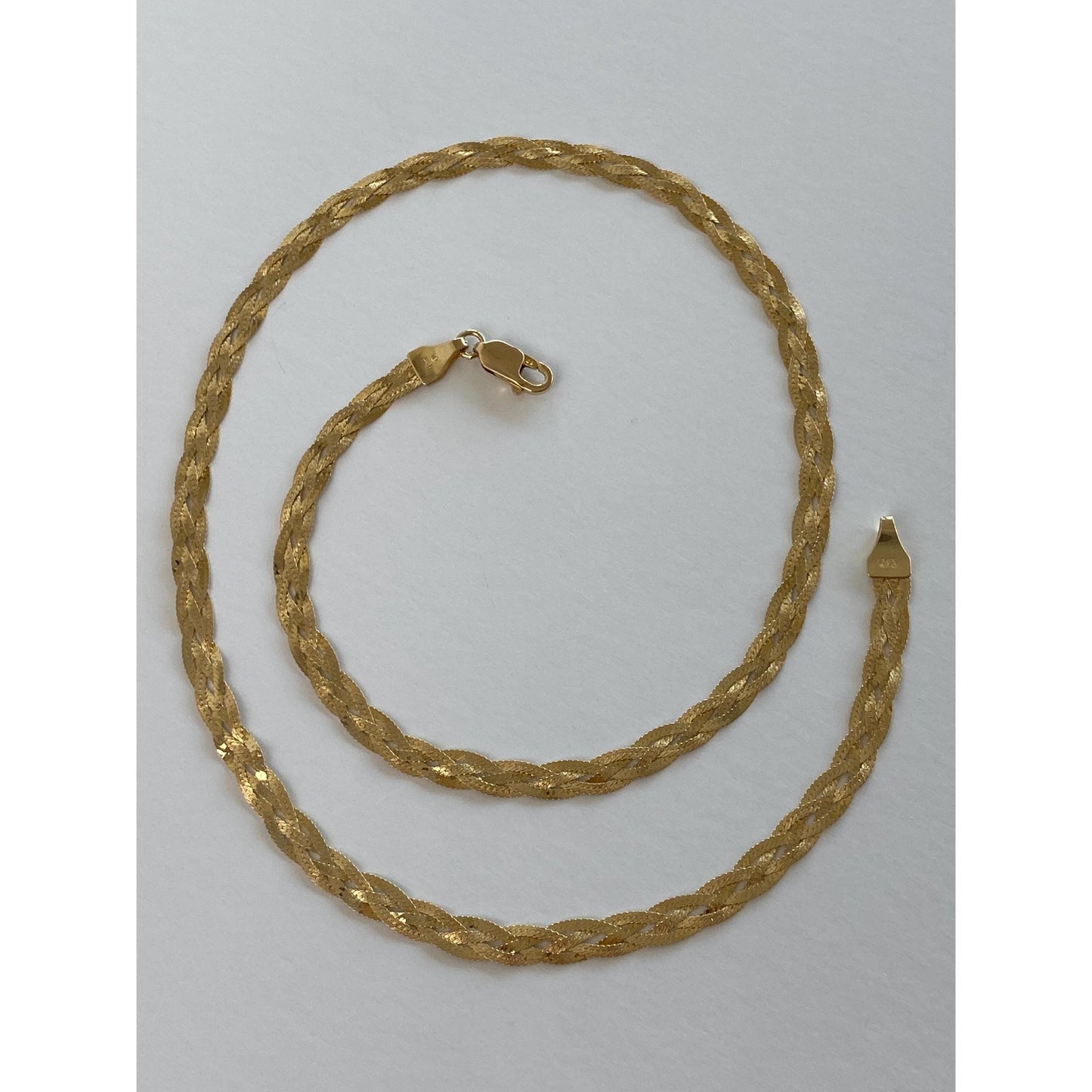 Vintage Solid 14k Yellow Gold Braided Flat Chain Necklace - 18 inches