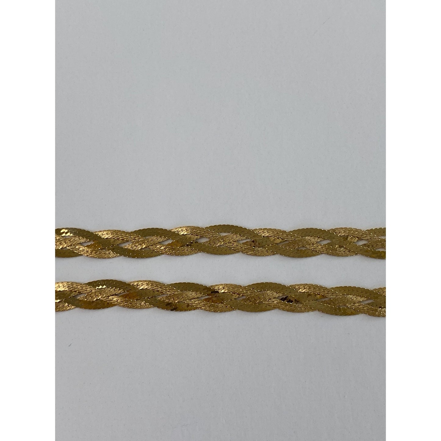 Vintage Solid 14k Yellow Gold Braided Flat Chain Necklace - 18 inches