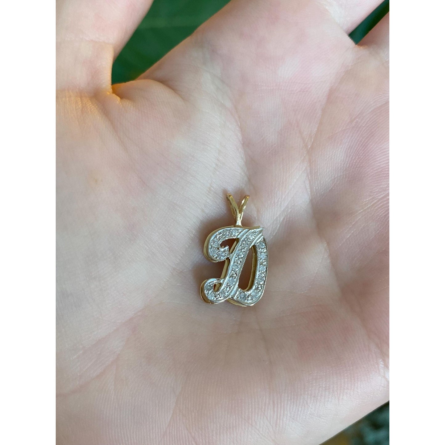 Solid 14k White & Yellow Gold Diamond Initial 'D' Charm