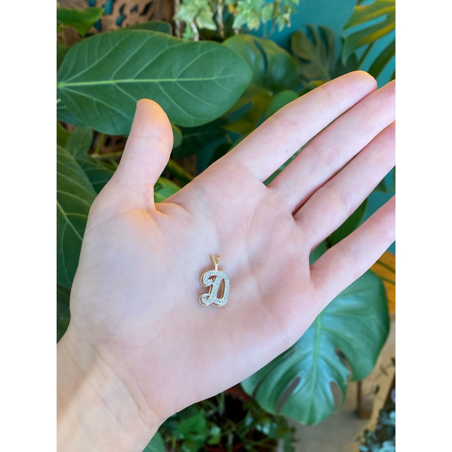 Solid 14k White & Yellow Gold Diamond Initial 'D' Charm