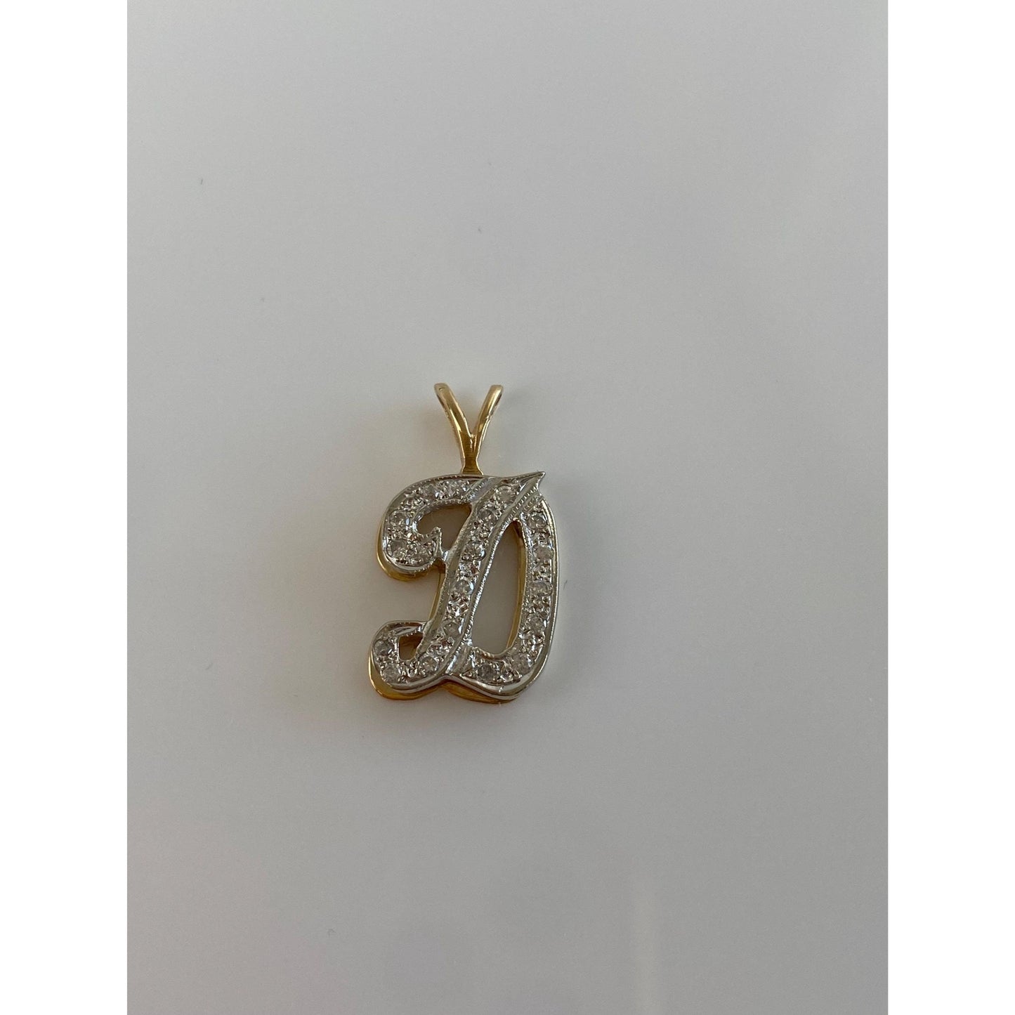 Solid 14k White & Yellow Gold Diamond Initial 'D' Charm