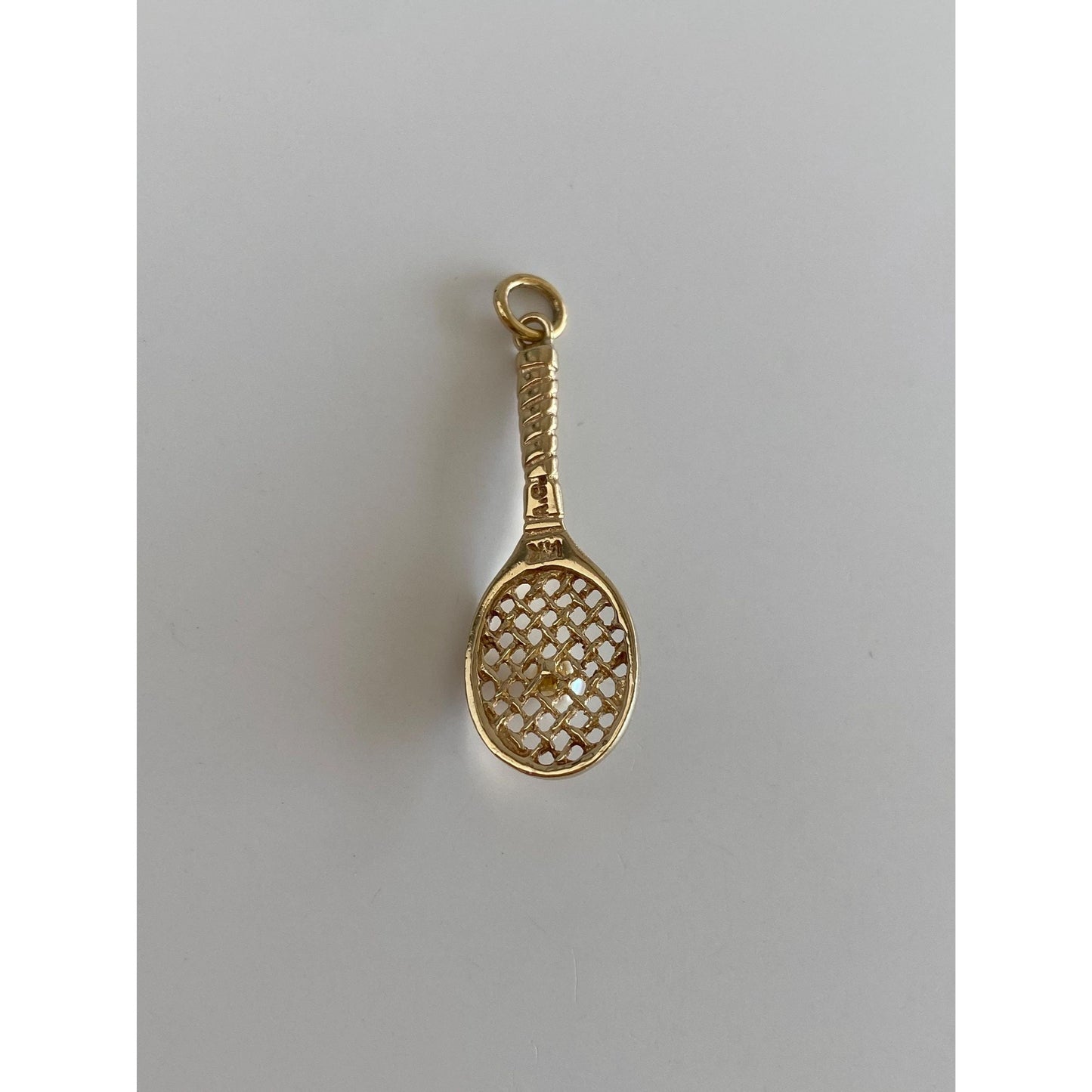 Vintage Solid 14k Yellow Gold Pearl Tennis Racket Charm