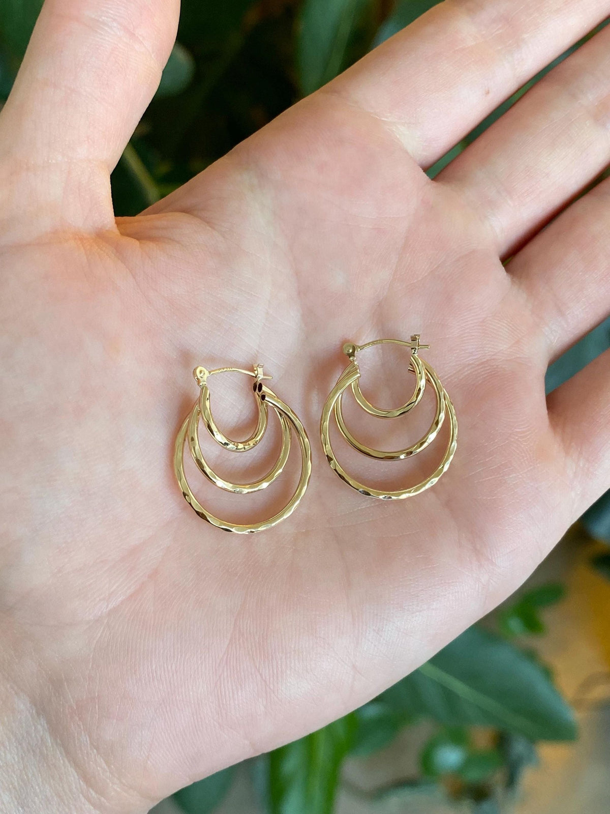 Vintage 14k Yellow Gold Textured Layered Hoop Earrings