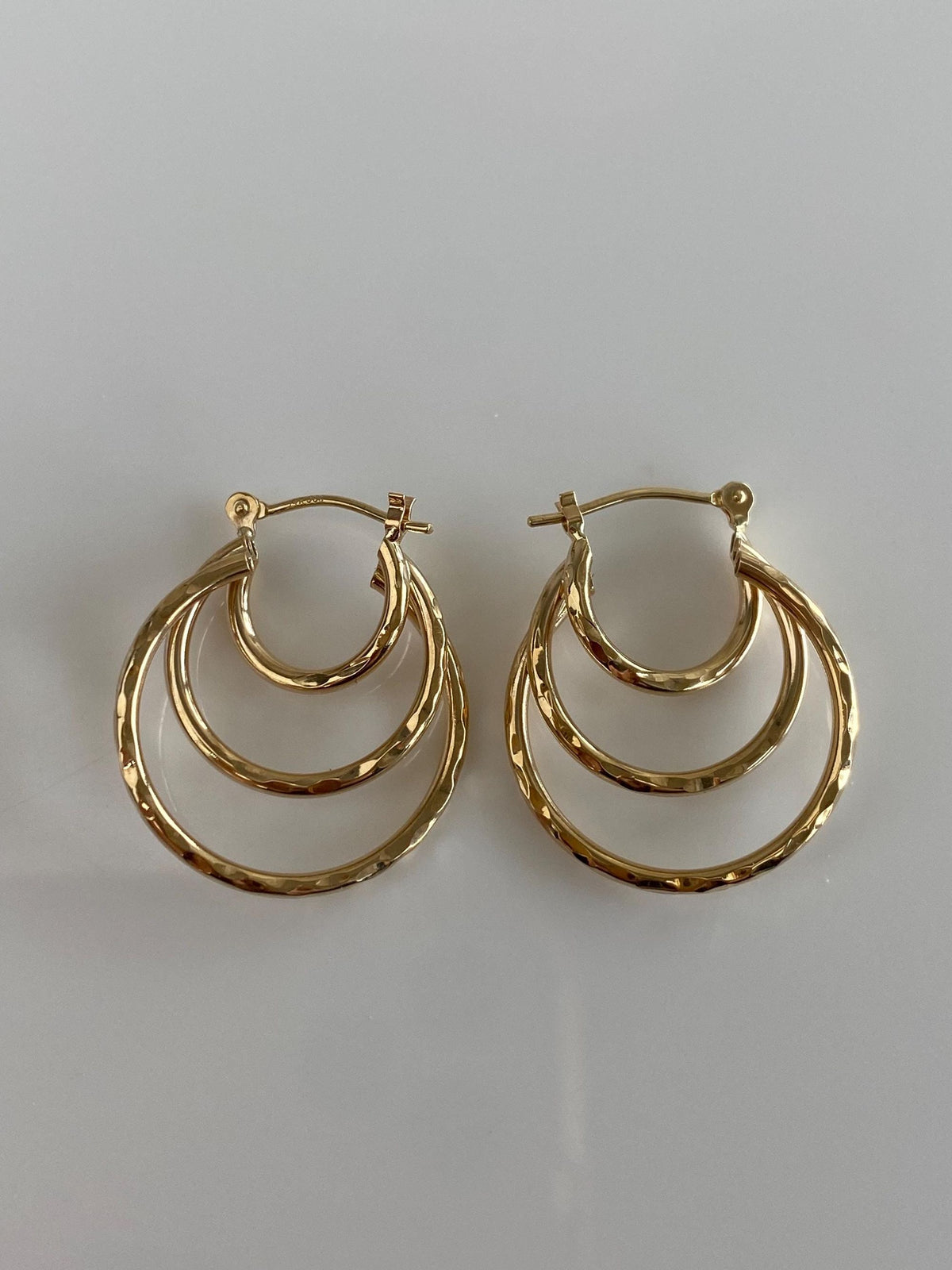 Vintage 14k Yellow Gold Textured Layered Hoop Earrings