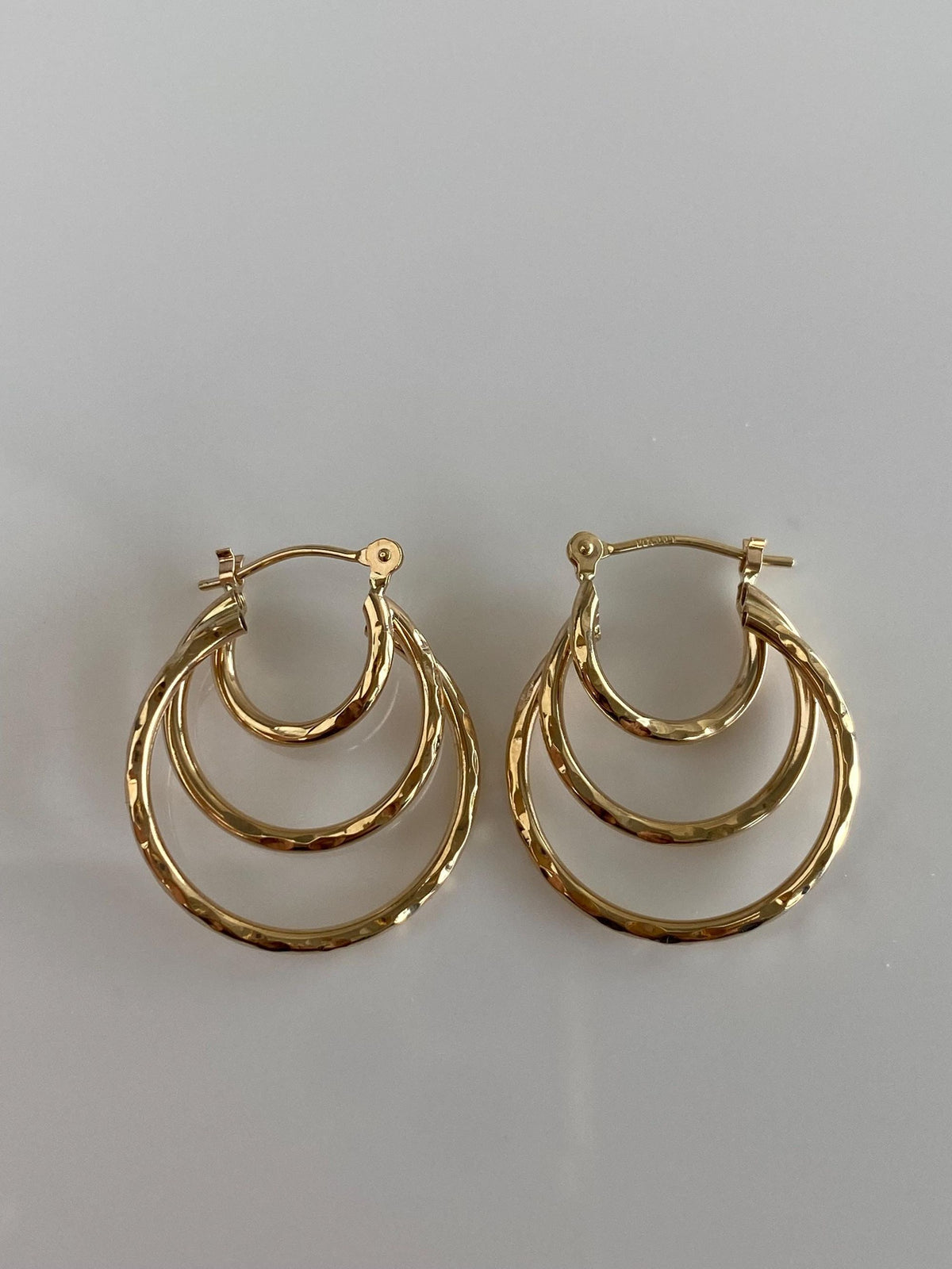 Vintage 14k Yellow Gold Textured Layered Hoop Earrings