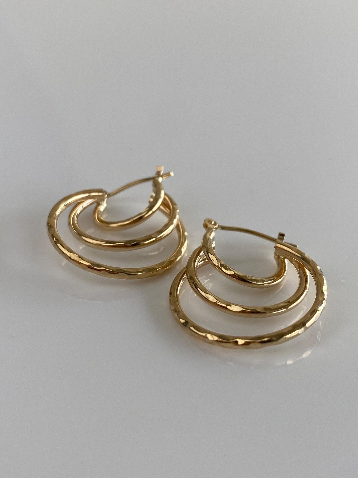 Vintage 14k Yellow Gold Textured Layered Hoop Earrings
