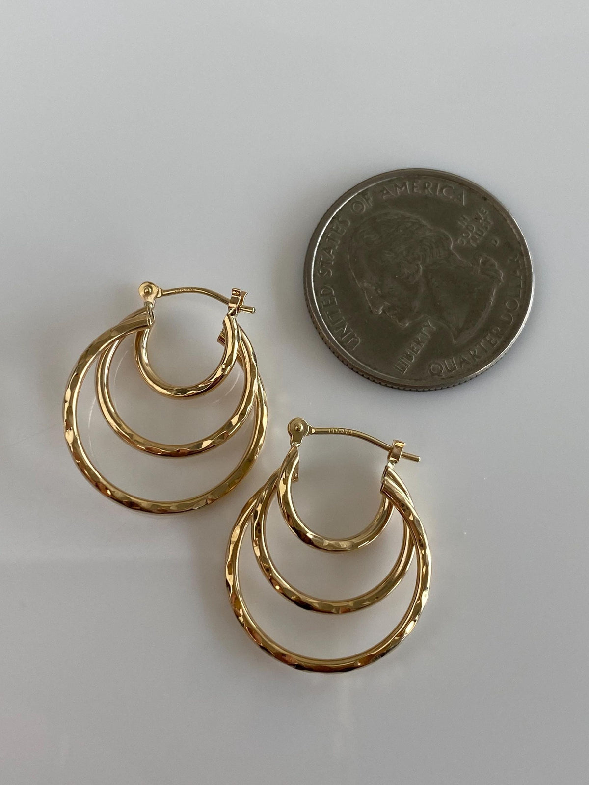 Vintage 14k Yellow Gold Textured Layered Hoop Earrings