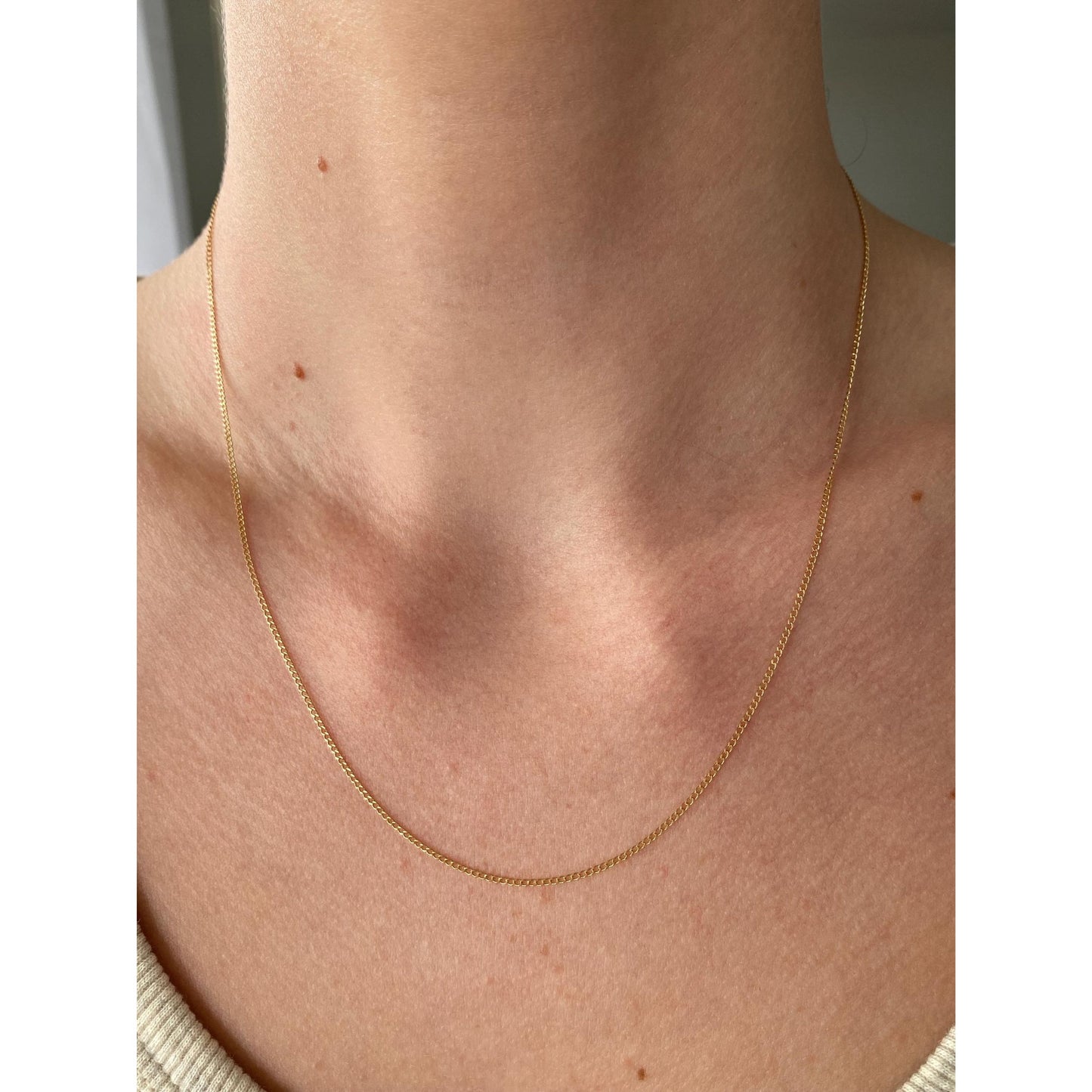 Vintage Solid 14k Yellow Gold Dainty Curb Chain Necklace - 18.25 inches