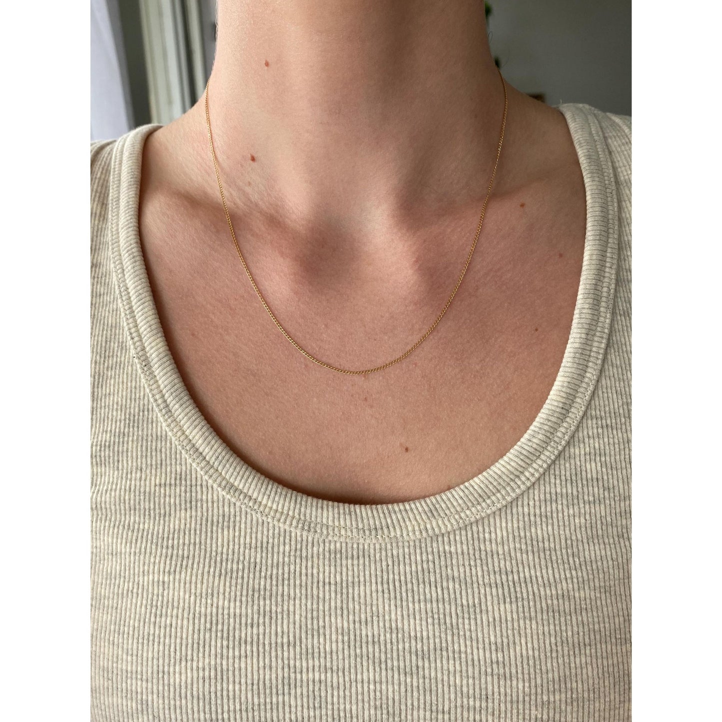 Vintage Solid 14k Yellow Gold Dainty Curb Chain Necklace - 18.25 inches