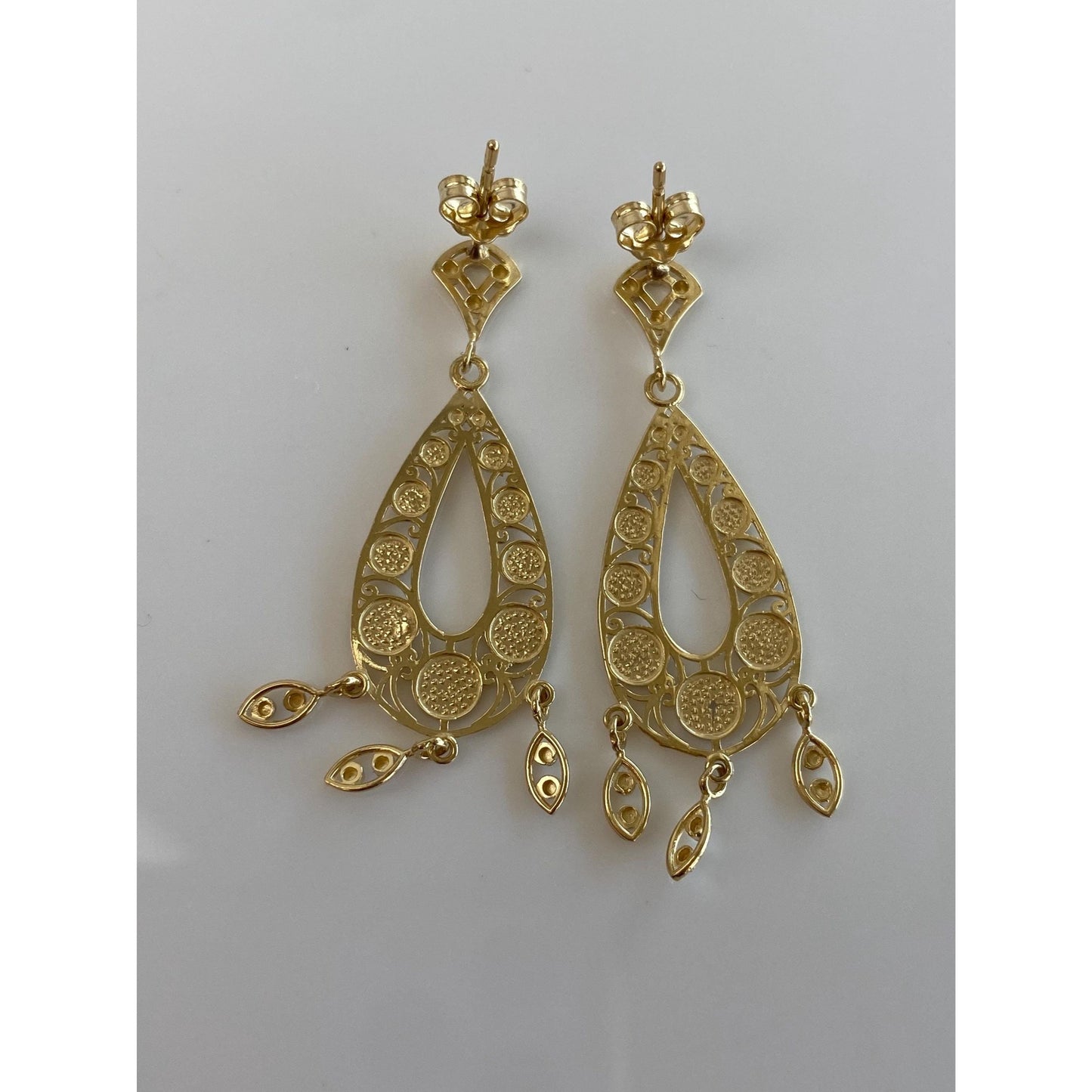 Vintage Solid 14k Yellow Gold Diamond Cut Chandelier Dangle Stud Earrings