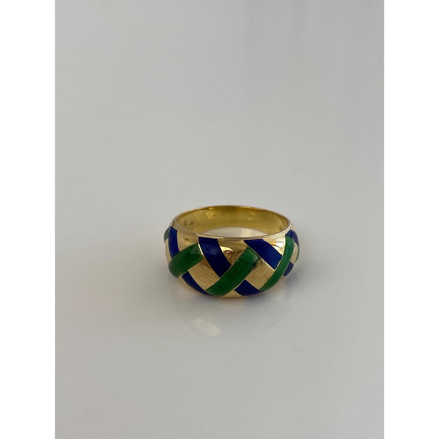 Vintage Solid 18k Yellow Gold Enamel Ring Band - Size 7
