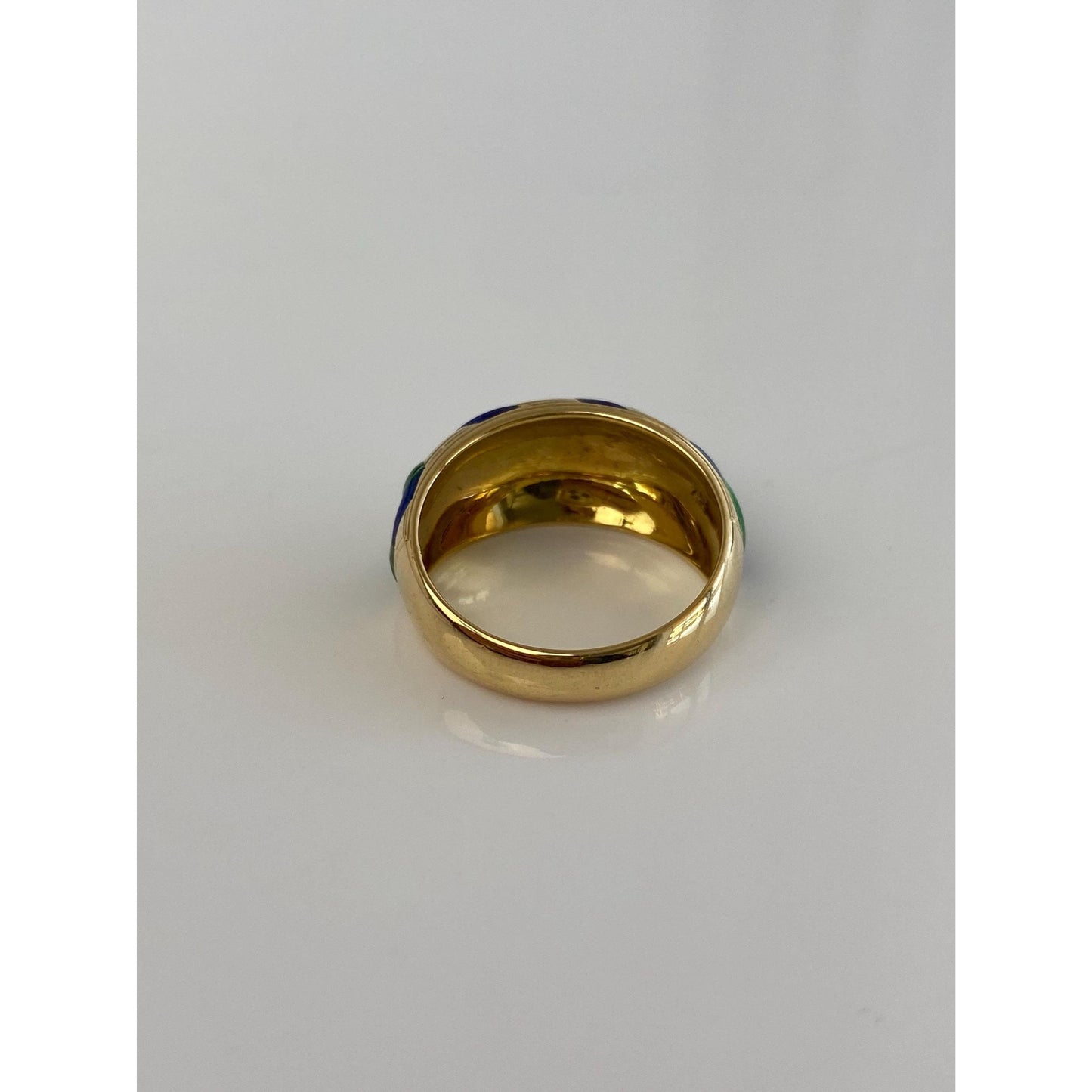 Vintage Solid 18k Yellow Gold Enamel Ring Band - Size 7