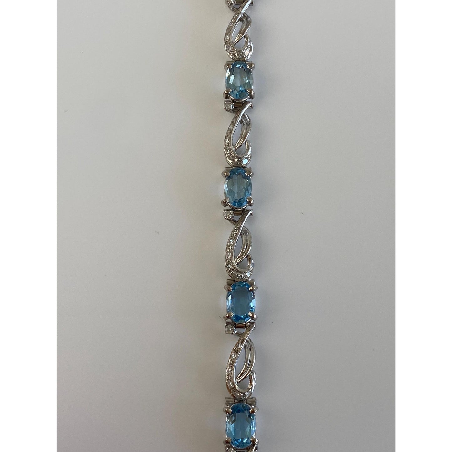 Solid 14k White Gold Diamond Aquamarine Link Bracelet - 6.25 inches