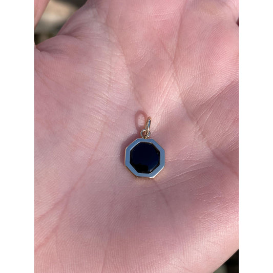 Vintage Solid 14k Yellow Gold Onyx Little Octagon Charm