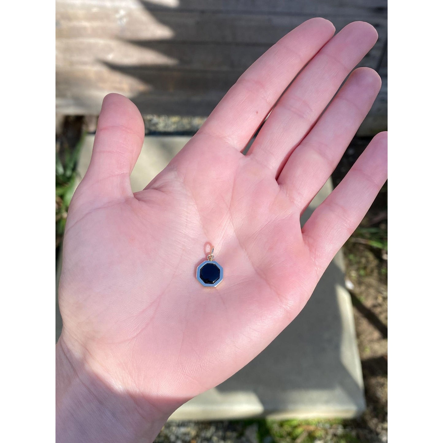 Vintage Solid 14k Yellow Gold Onyx Little Octagon Charm