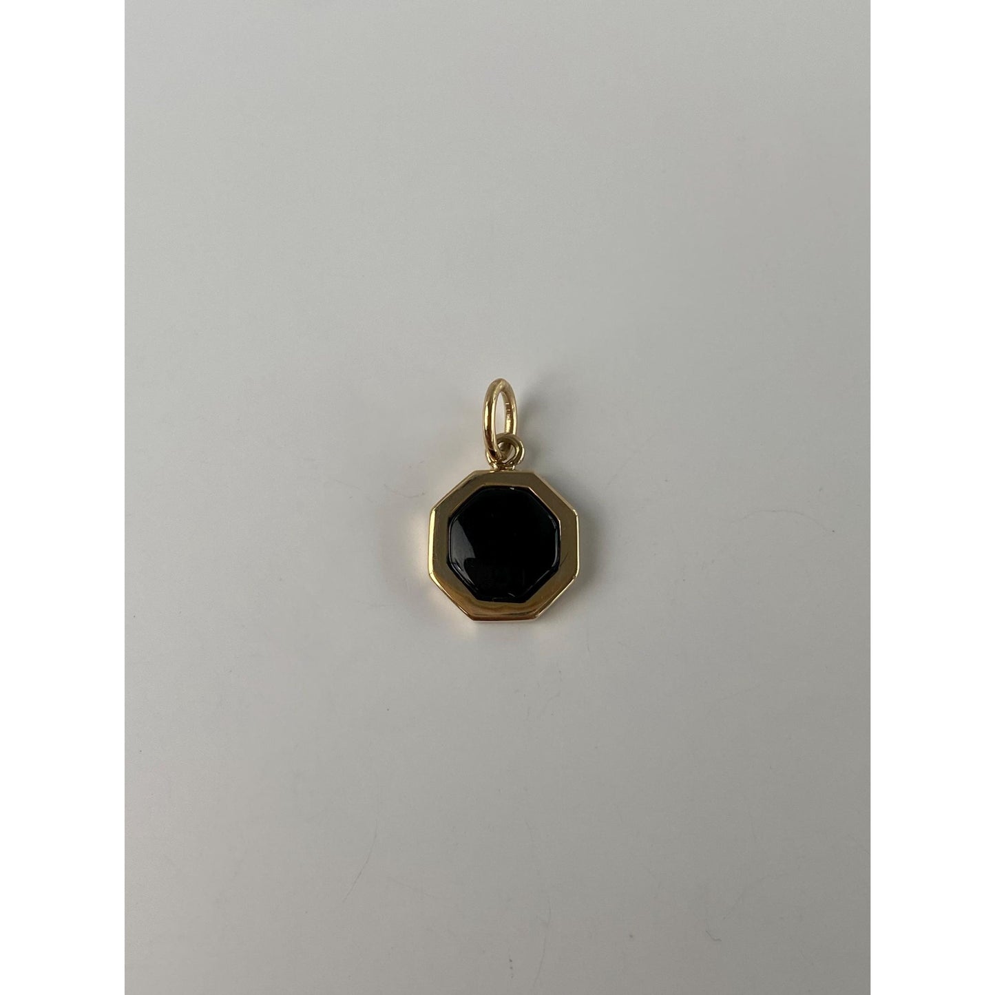 Vintage Solid 14k Yellow Gold Onyx Little Octagon Charm