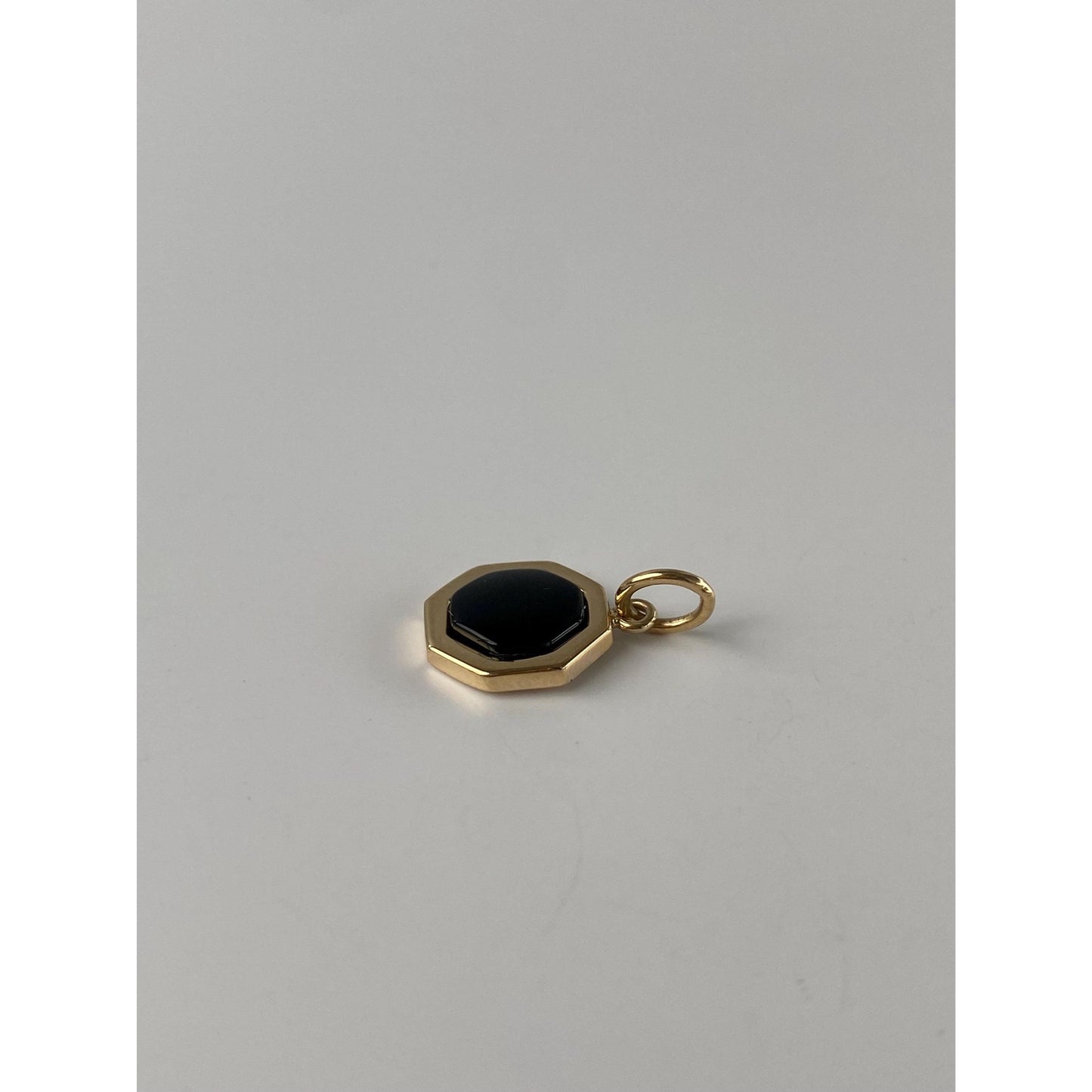 Vintage Solid 14k Yellow Gold Onyx Little Octagon Charm