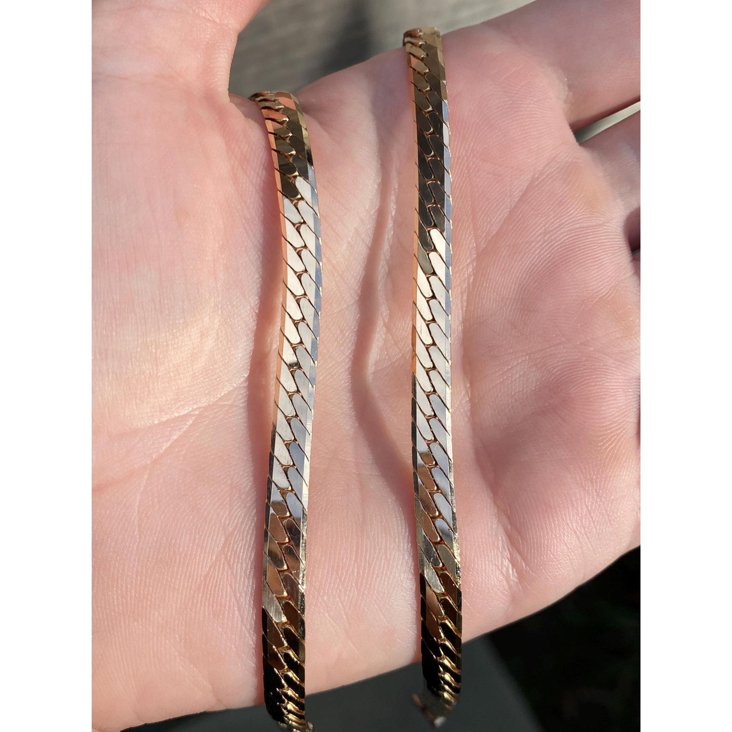 Vintage Solid 14k Yellow Gold Chunky Herringbone Chain Necklace - 19 inches