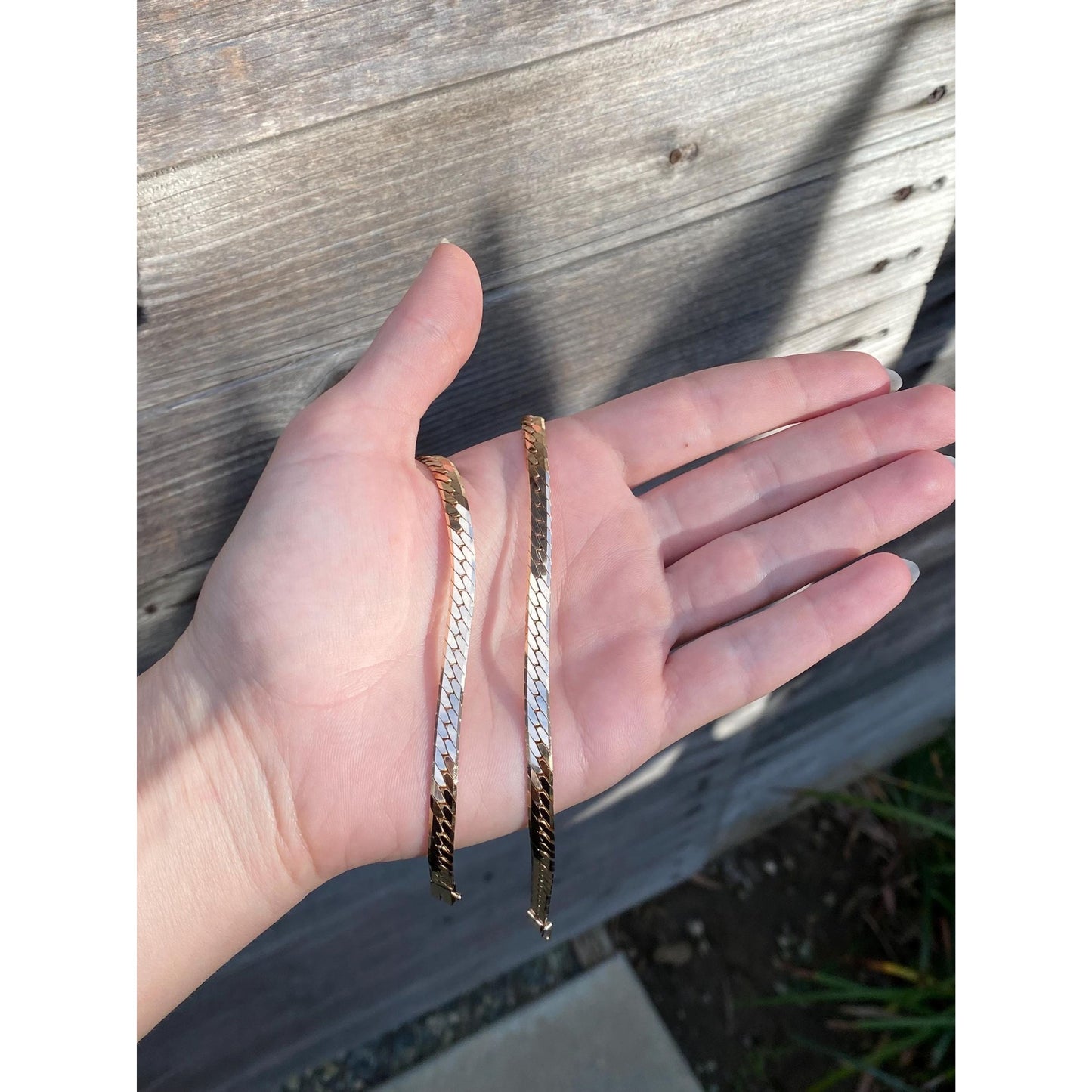 Vintage Solid 14k Yellow Gold Chunky Herringbone Chain Necklace - 19 inches