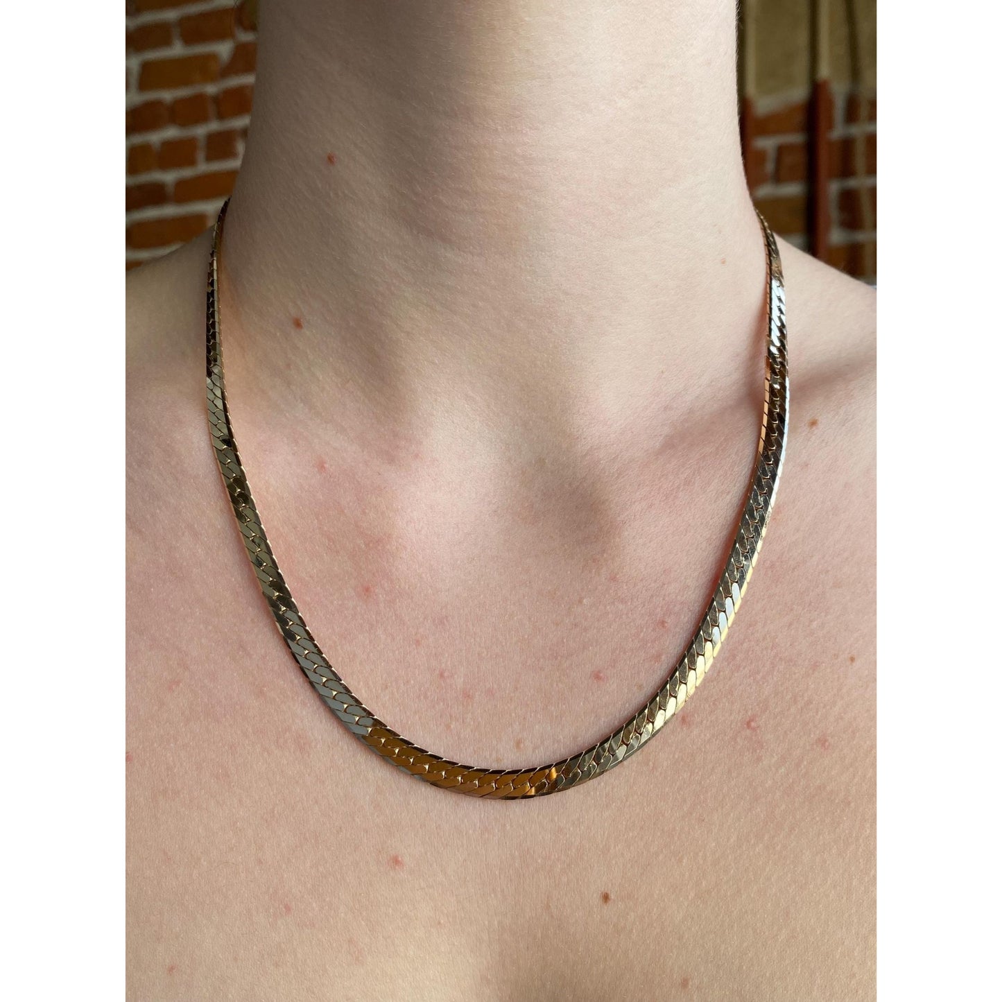 Vintage Solid 14k Yellow Gold Chunky Herringbone Chain Necklace - 19 inches