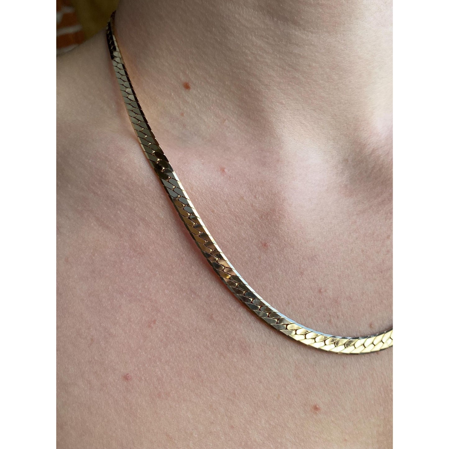 Vintage Solid 14k Yellow Gold Chunky Herringbone Chain Necklace - 19 inches
