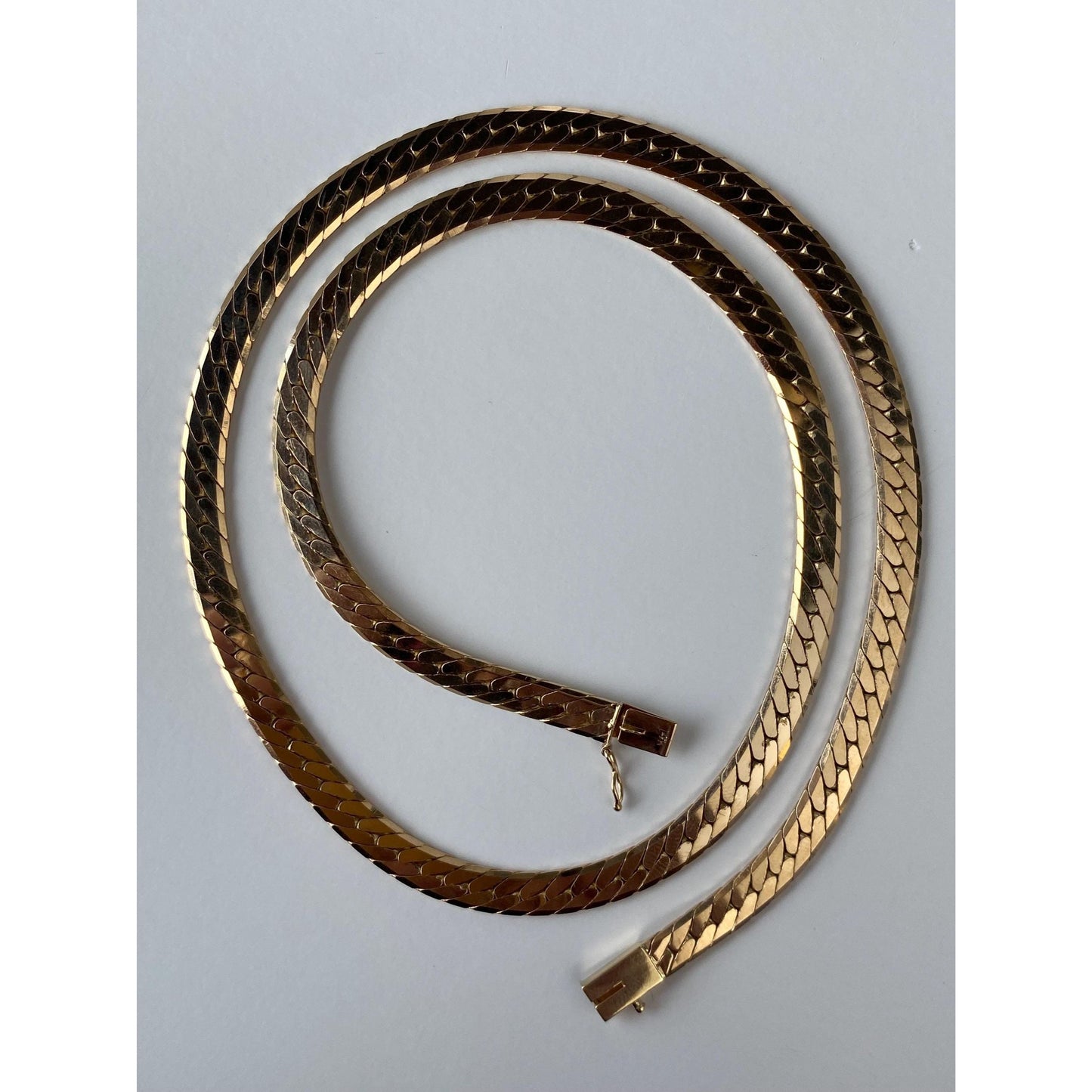 Vintage Solid 14k Yellow Gold Chunky Herringbone Chain Necklace - 19 inches