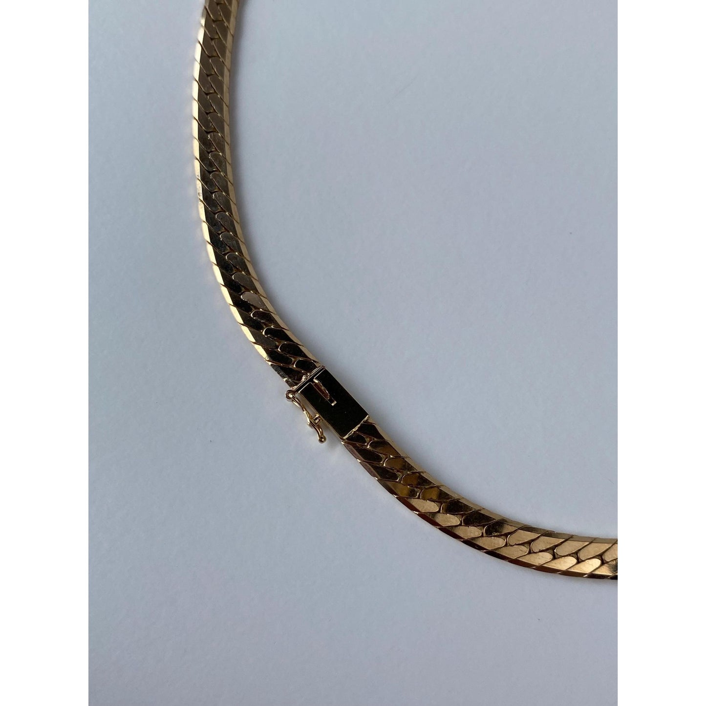 Vintage Solid 14k Yellow Gold Chunky Herringbone Chain Necklace - 19 inches