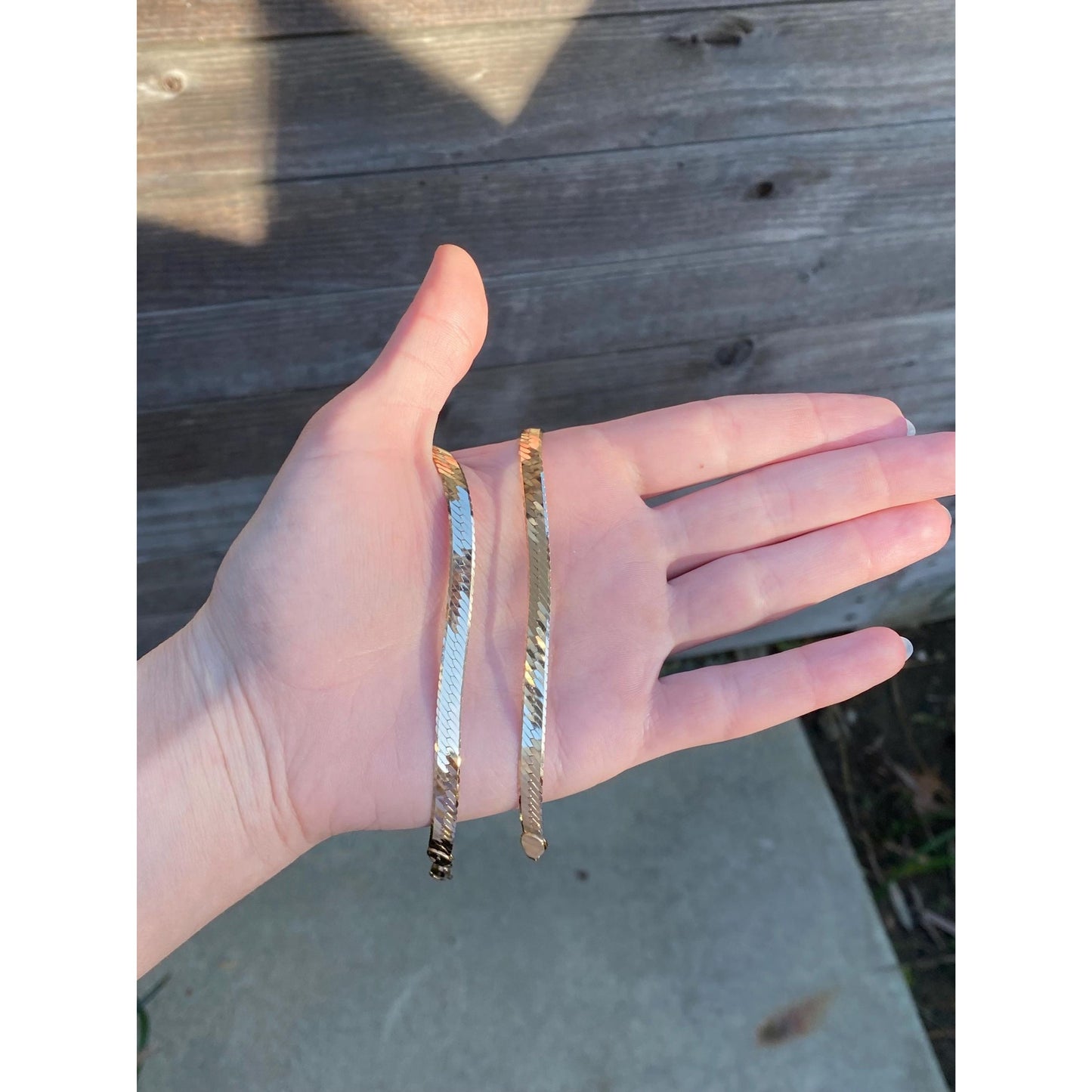 Vintage Solid 14k Yellow Gold Chunky Herringbone Chain Necklace - 17.75 inches