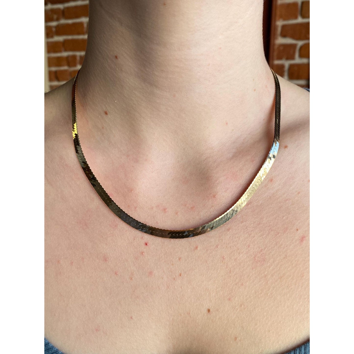 Vintage Solid 14k Yellow Gold Chunky Herringbone Chain Necklace - 17.75 inches