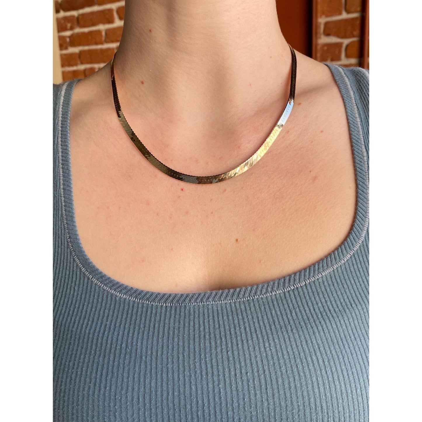 Vintage Solid 14k Yellow Gold Chunky Herringbone Chain Necklace - 17.75 inches
