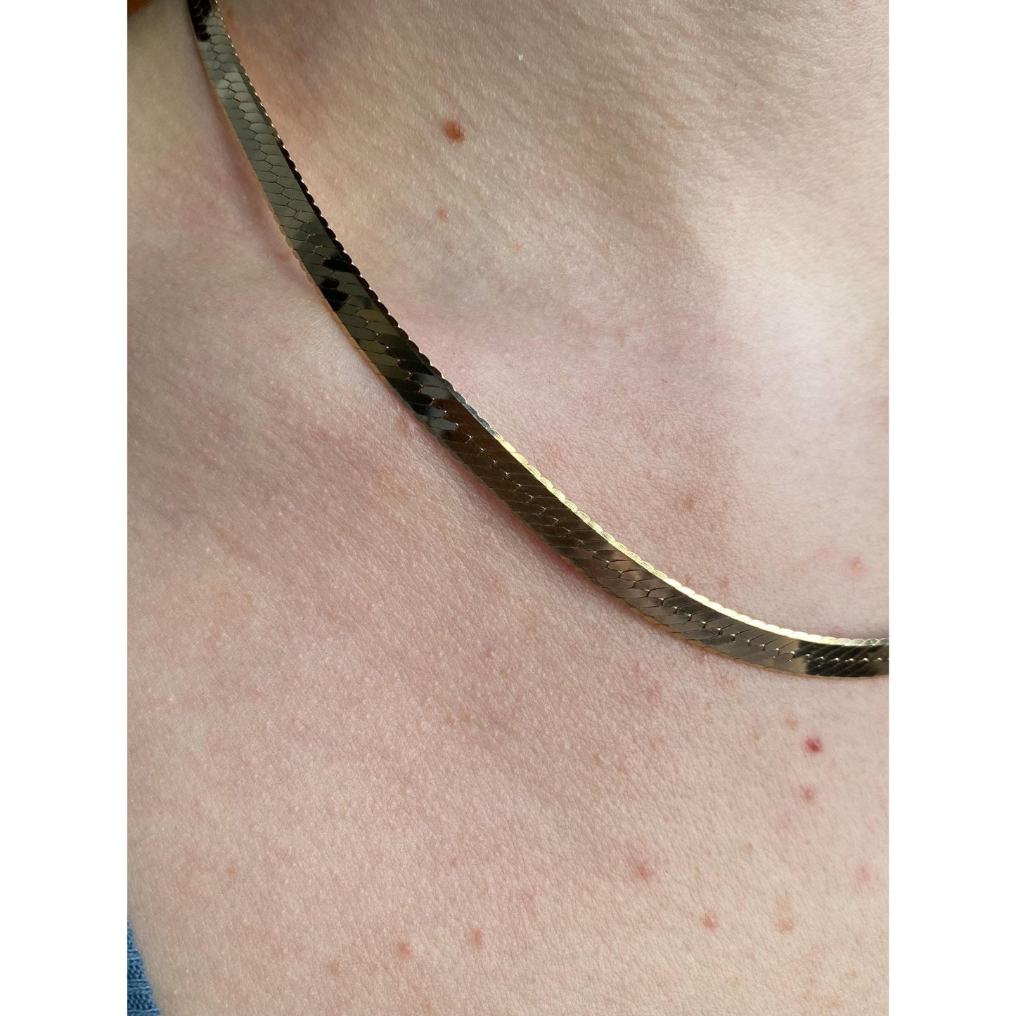 Vintage Solid 14k Yellow Gold Chunky Herringbone Chain Necklace - 17.75 inches