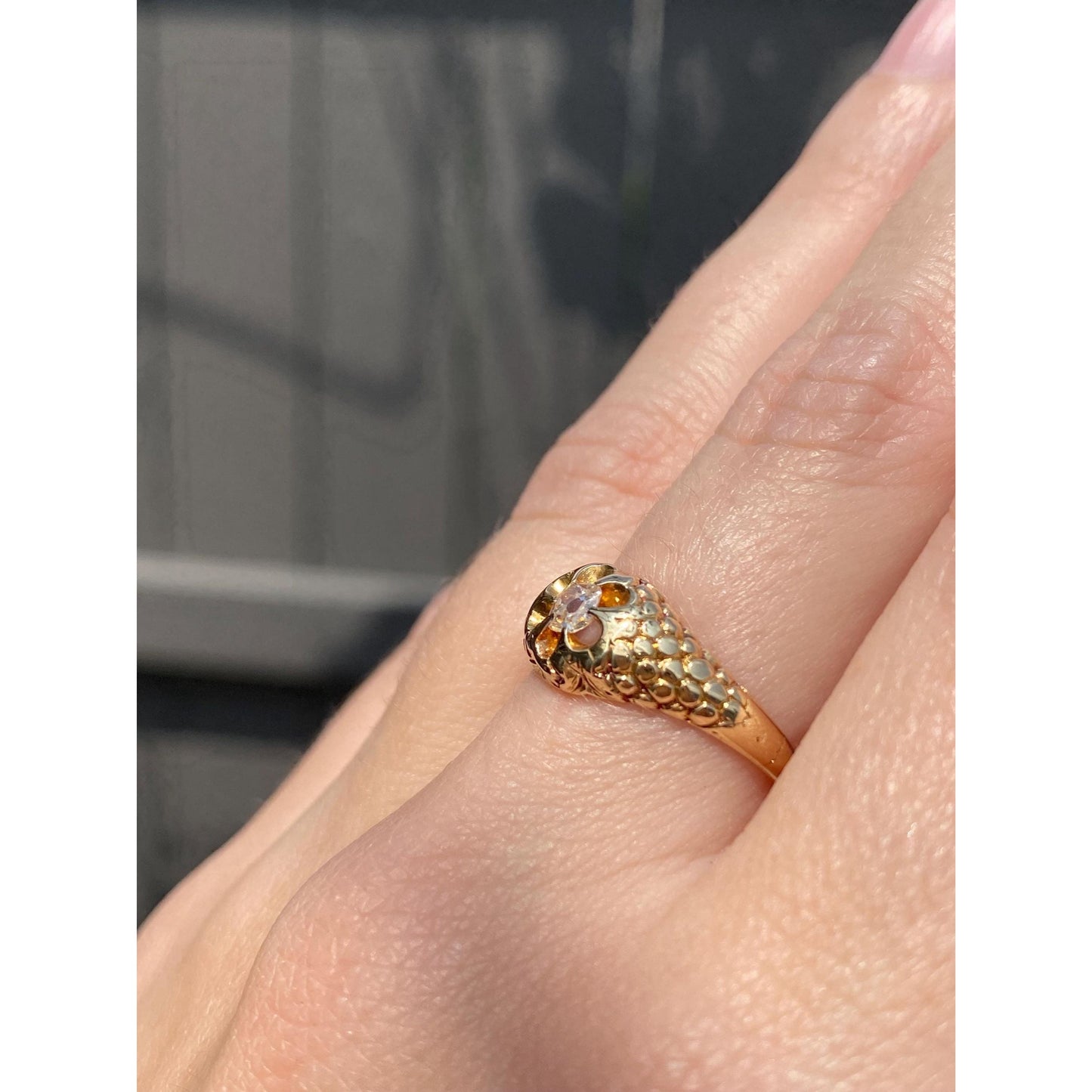Solid 14k Yellow Gold Old Mine Cut Solitaire Diamond Fish Scale Pattern Ring - Size 6.25