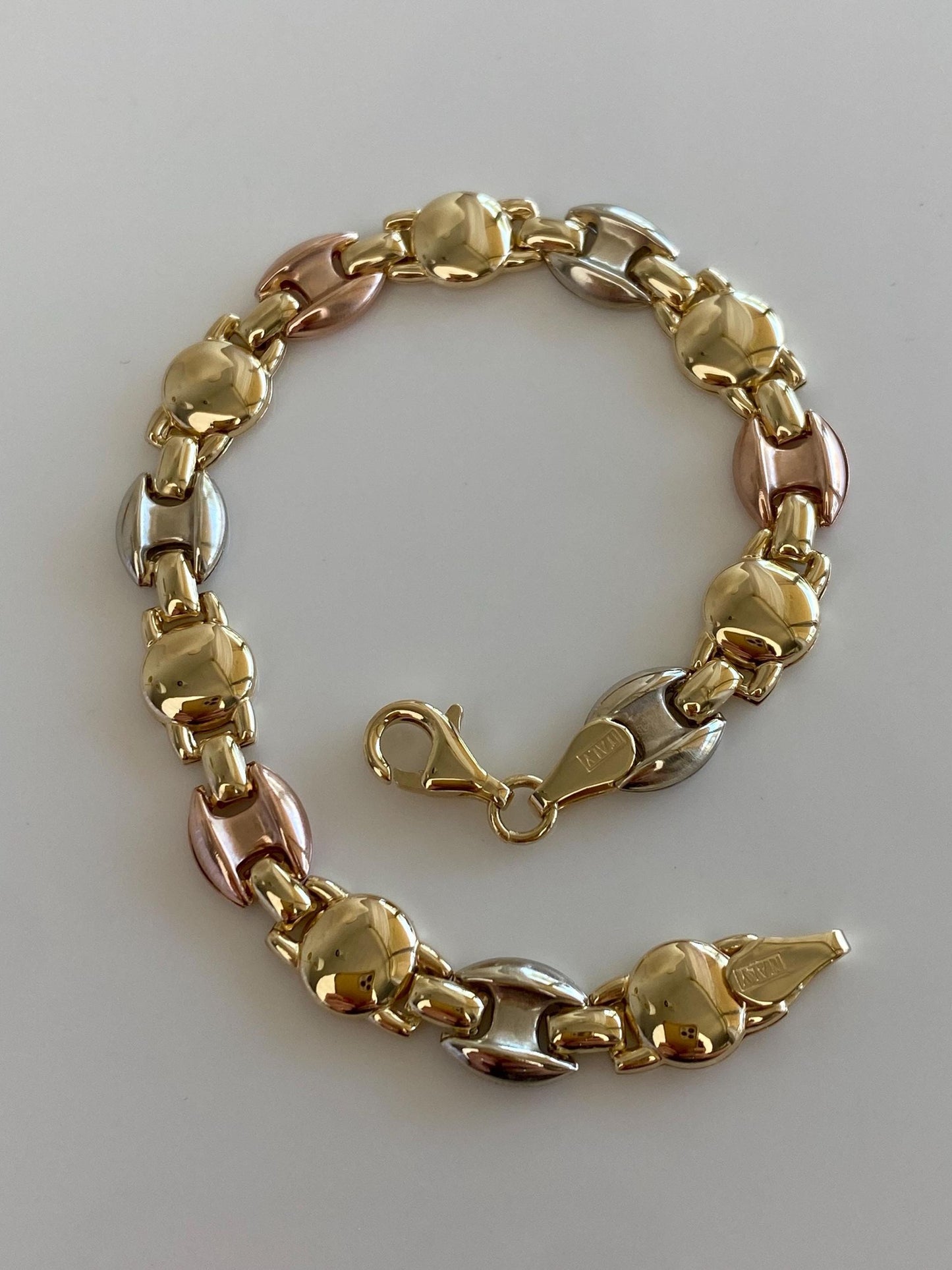 Vintage 14k Solid Tri Tone Gold Link Bracelet - 7.25 inches