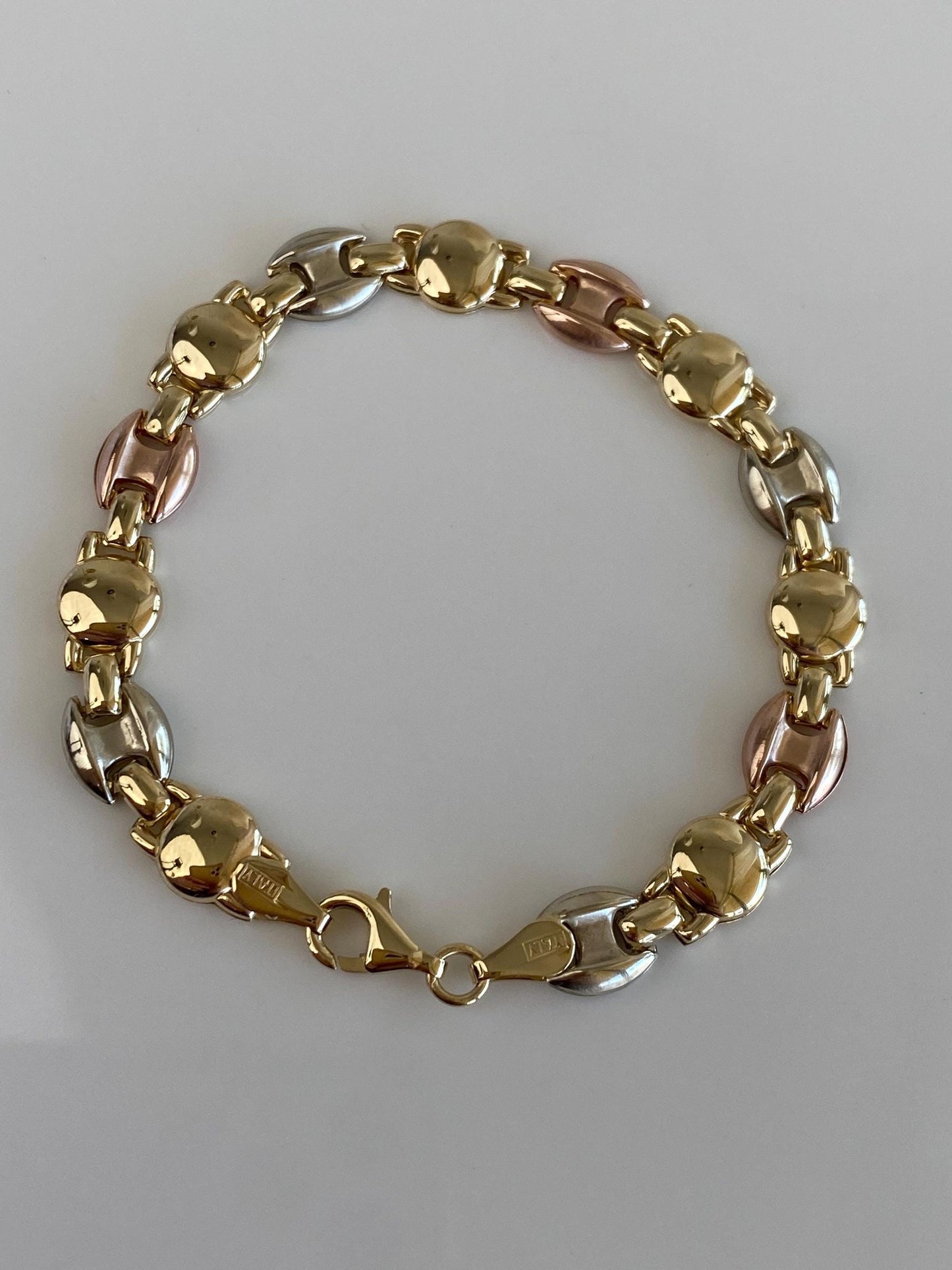 Vintage 14k Solid Tri Tone Gold Link Bracelet - 7.25 inches